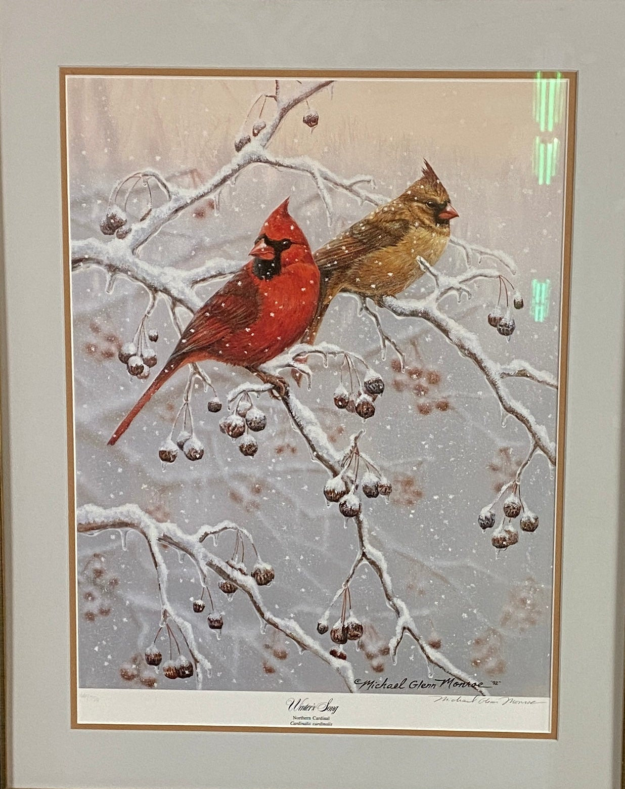 'Winters Song, Northern Cardinal' Painting Framed Print Artwork