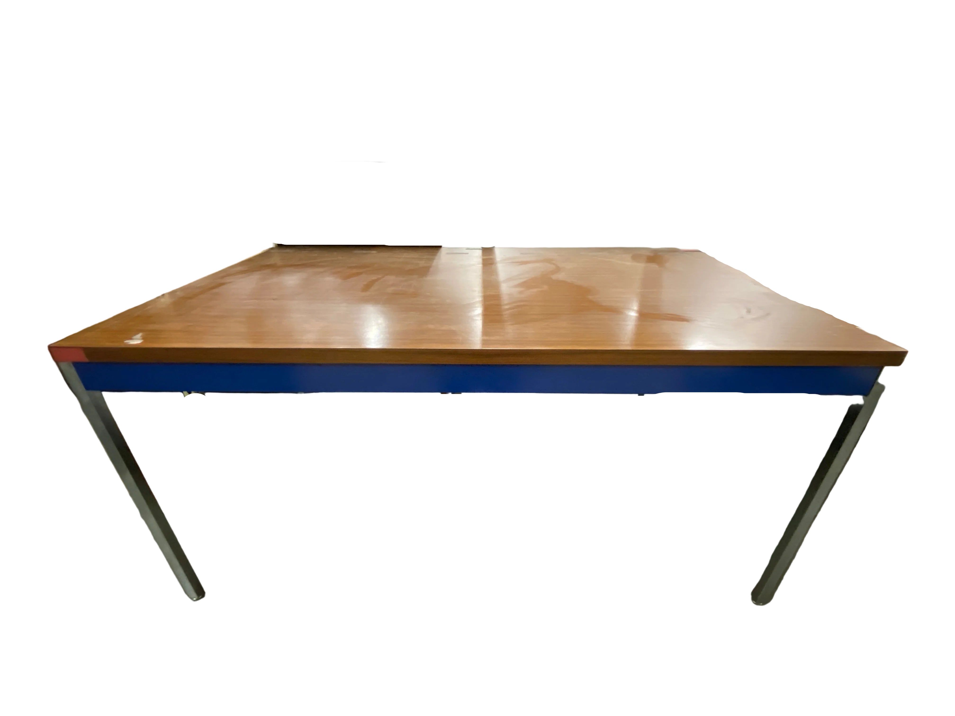 Laminate Walnut Table With Blue Accent