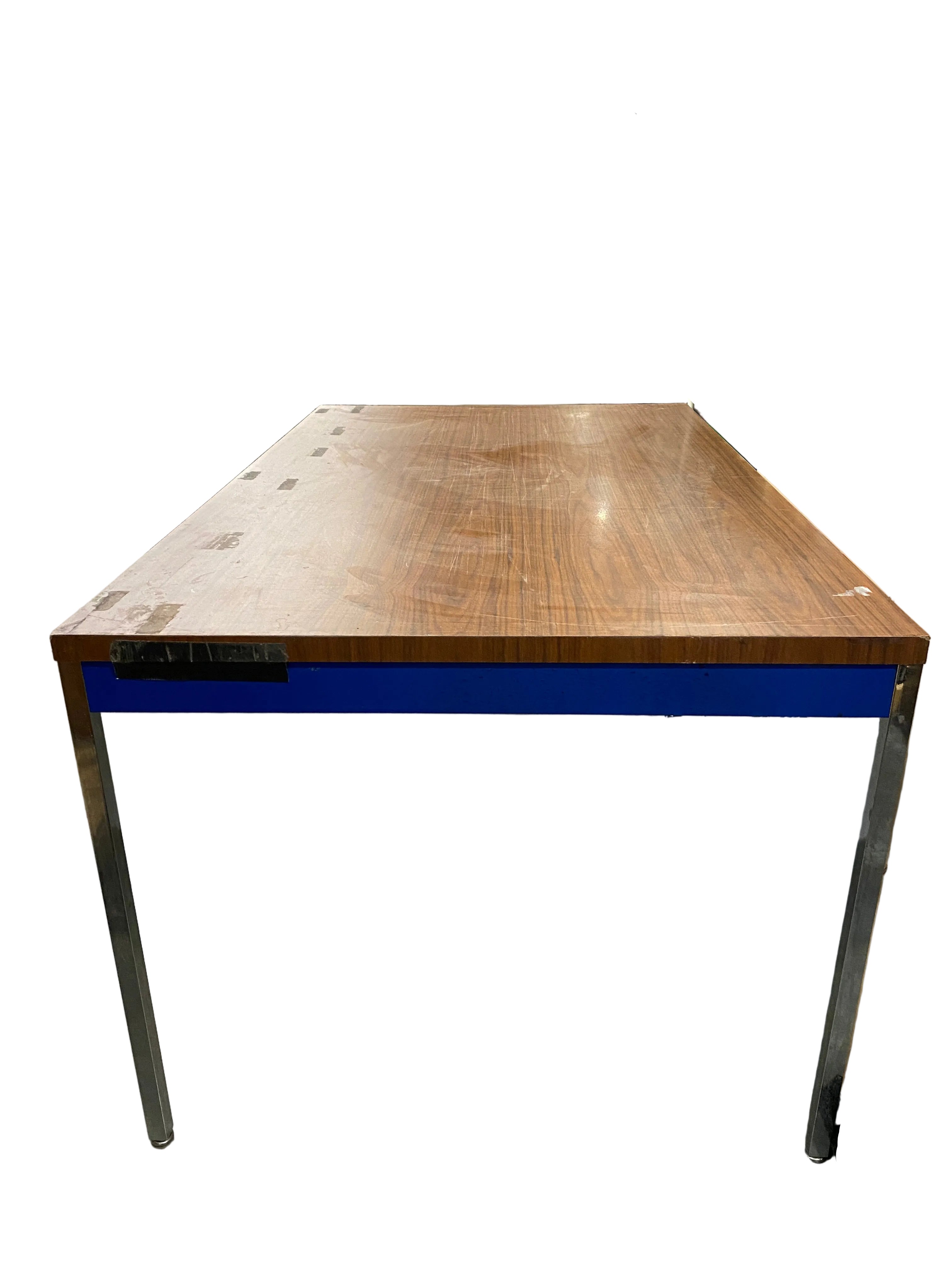 Laminate Walnut Table With Blue Accent