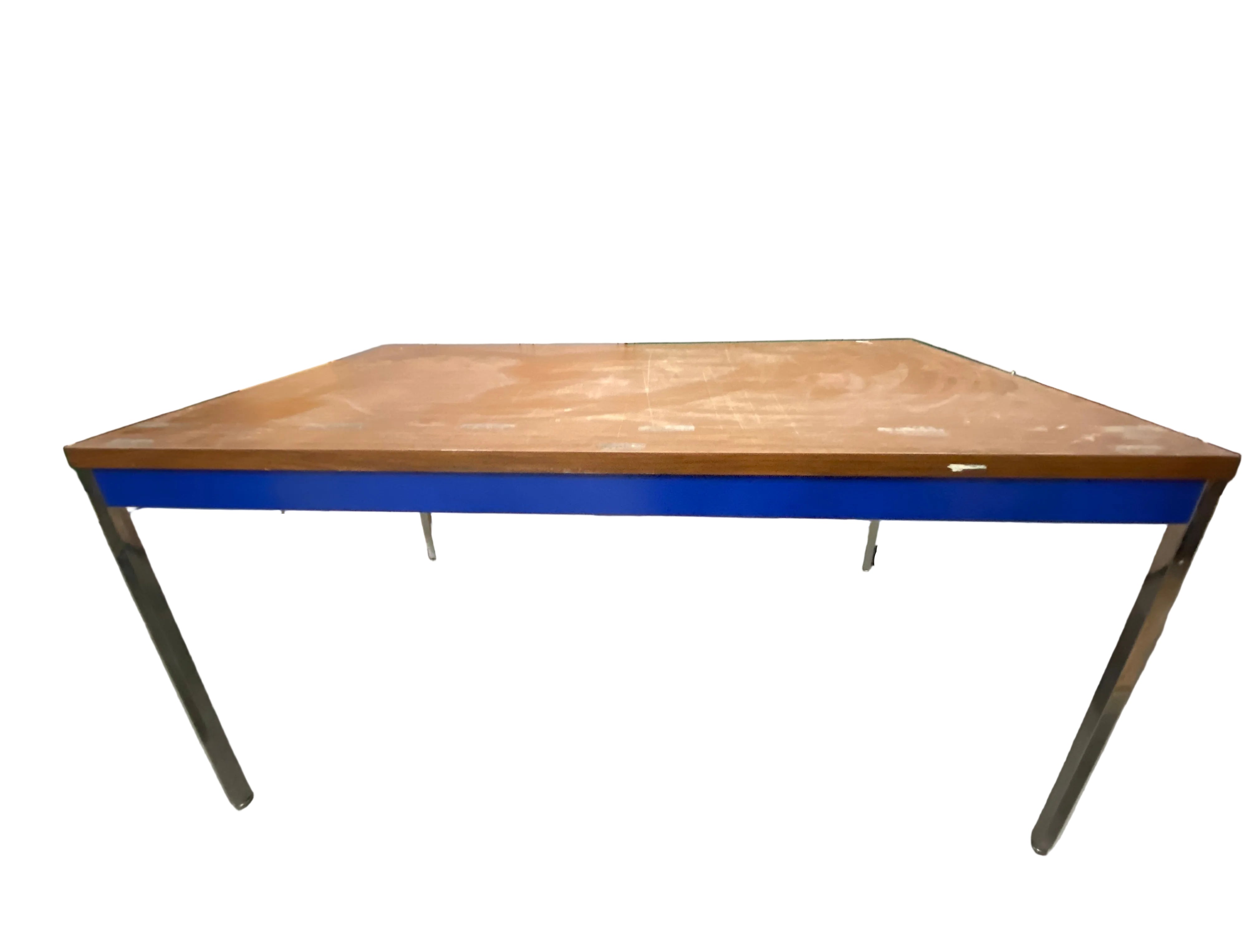 Laminate Walnut Table With Blue Accent