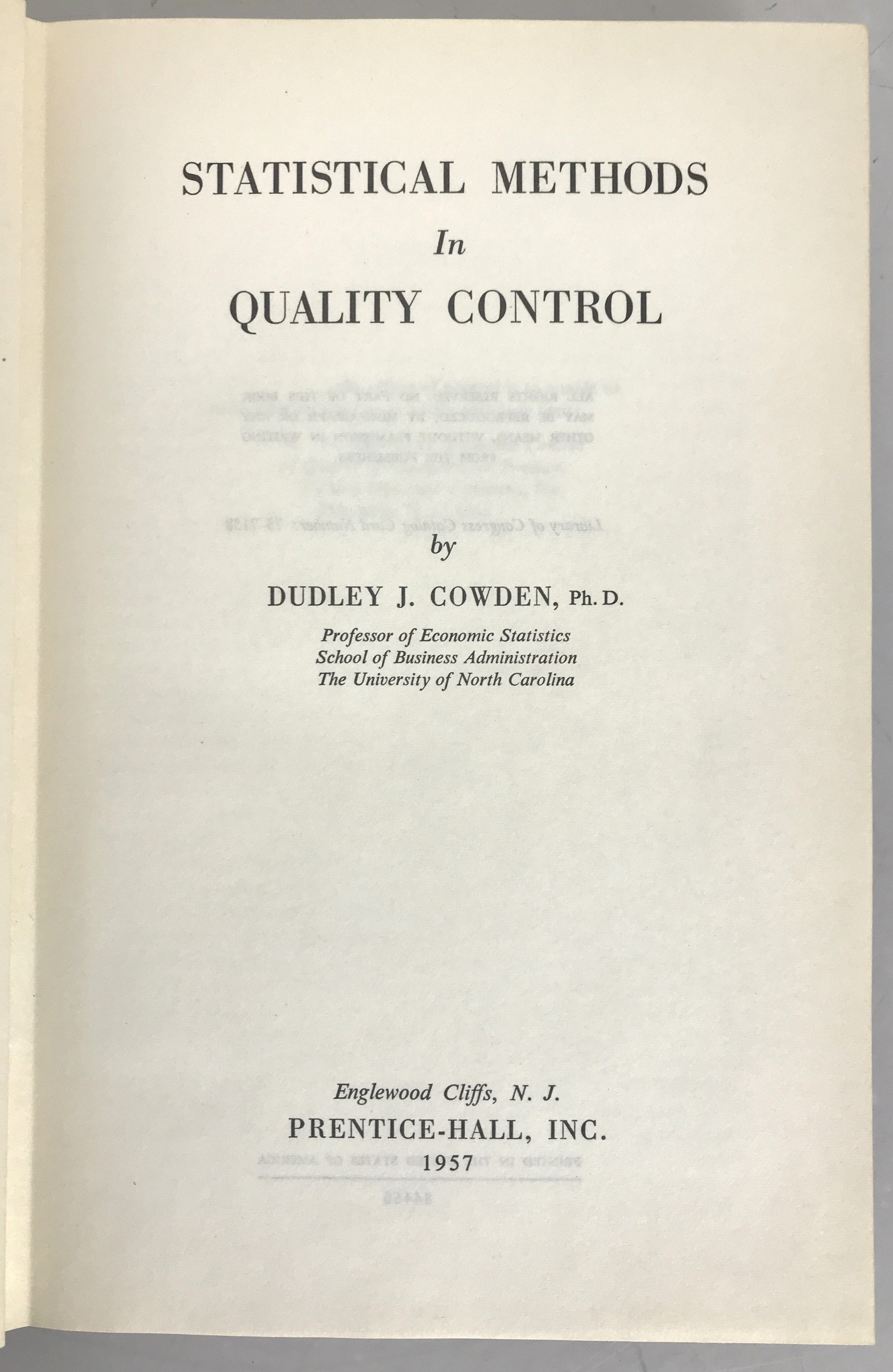 Statistical Methods in Quality Control by Dudley Cowden 1957 HC