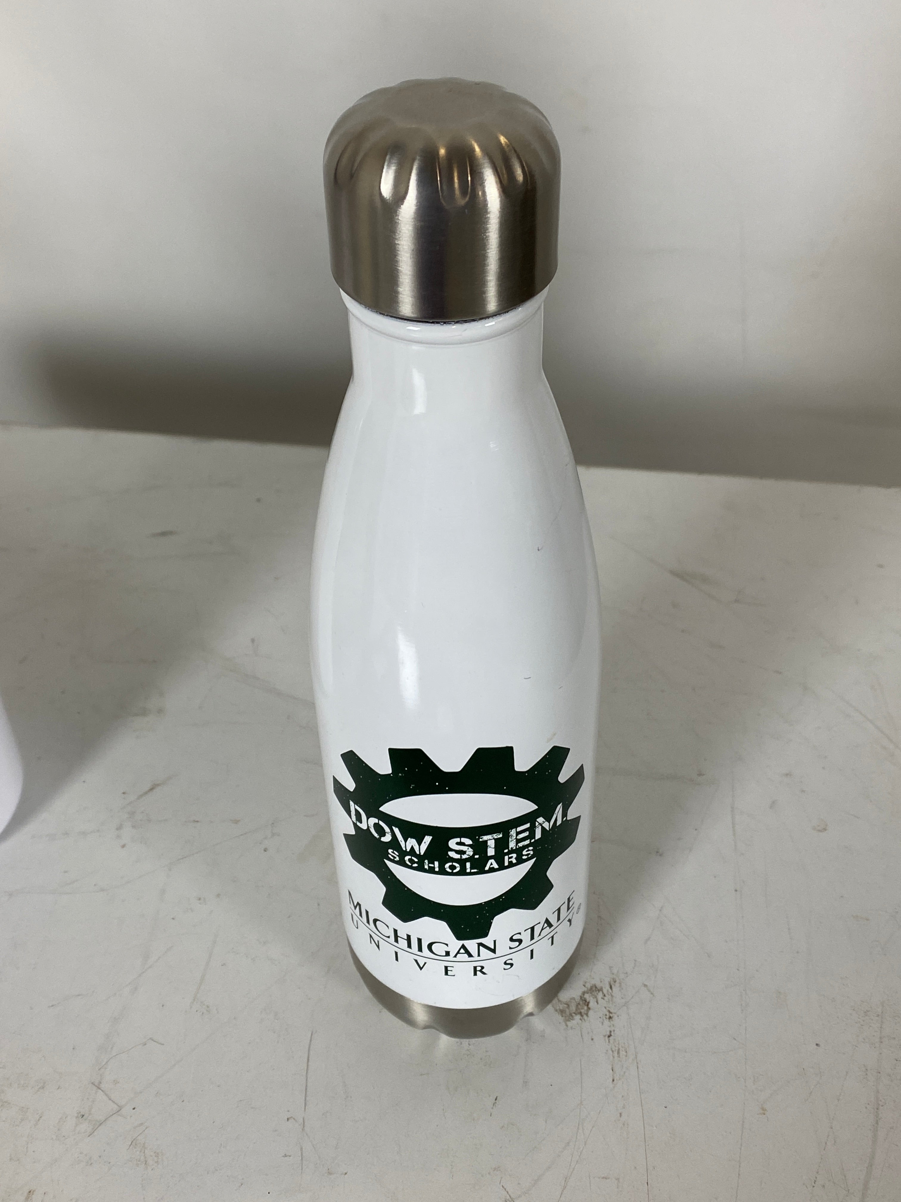 H2gO White MSU Dow Stem Scholars Metal Water Bottle