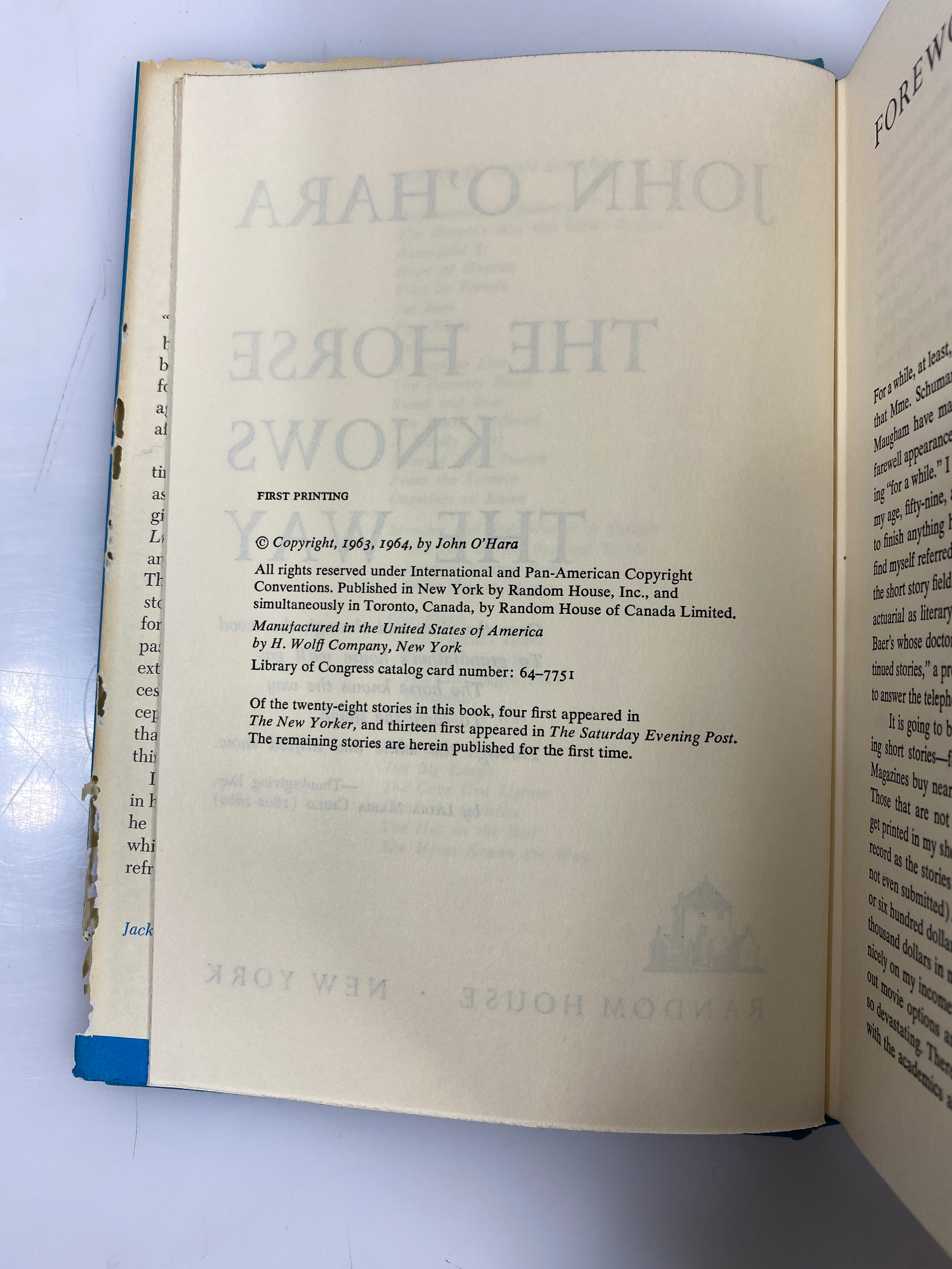 The Horse Knows the Way by John O'Hara 1964 HCDJ