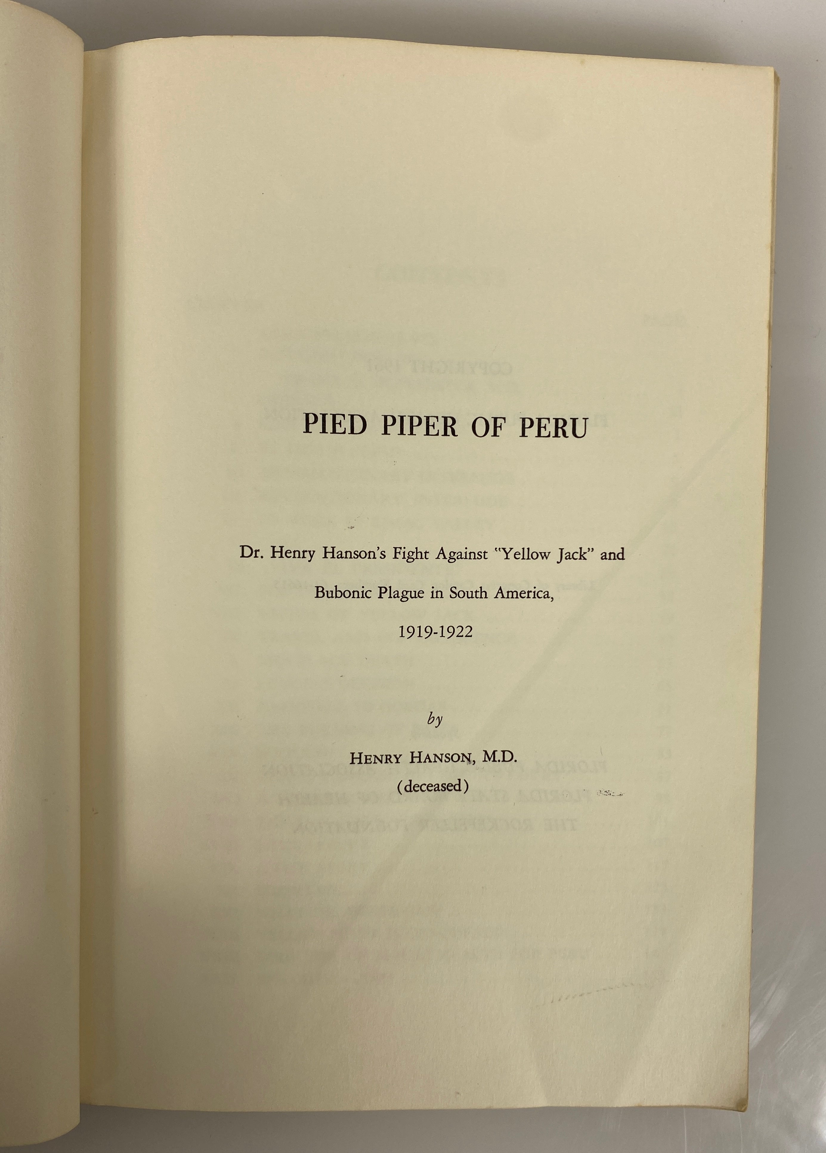 The Pied Piper of Peru by Henry Hanson 1961 FL Public Health Association SC