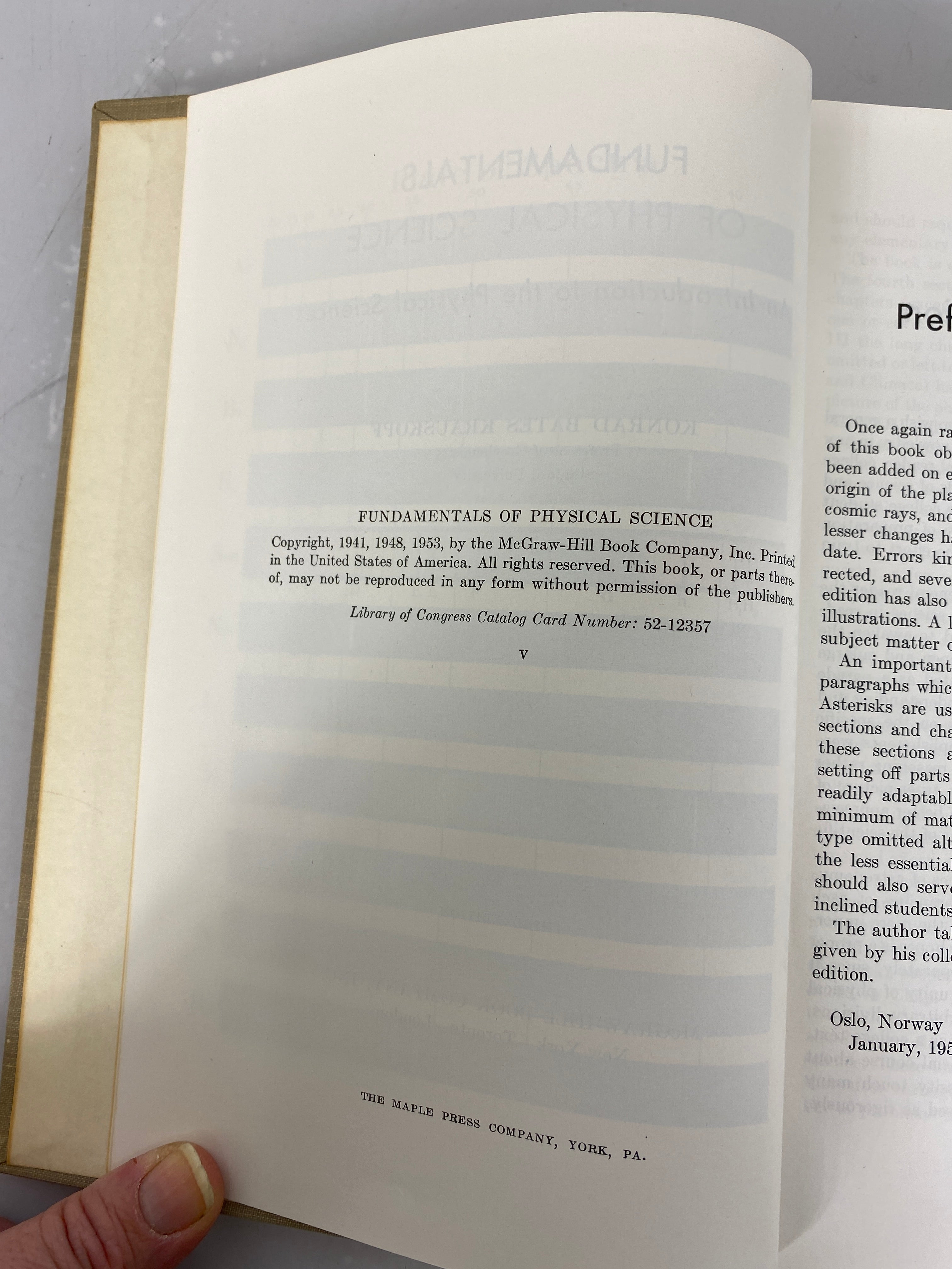 Fundamentals of Physical Science Konrad Krauskopf Third Edition 1953