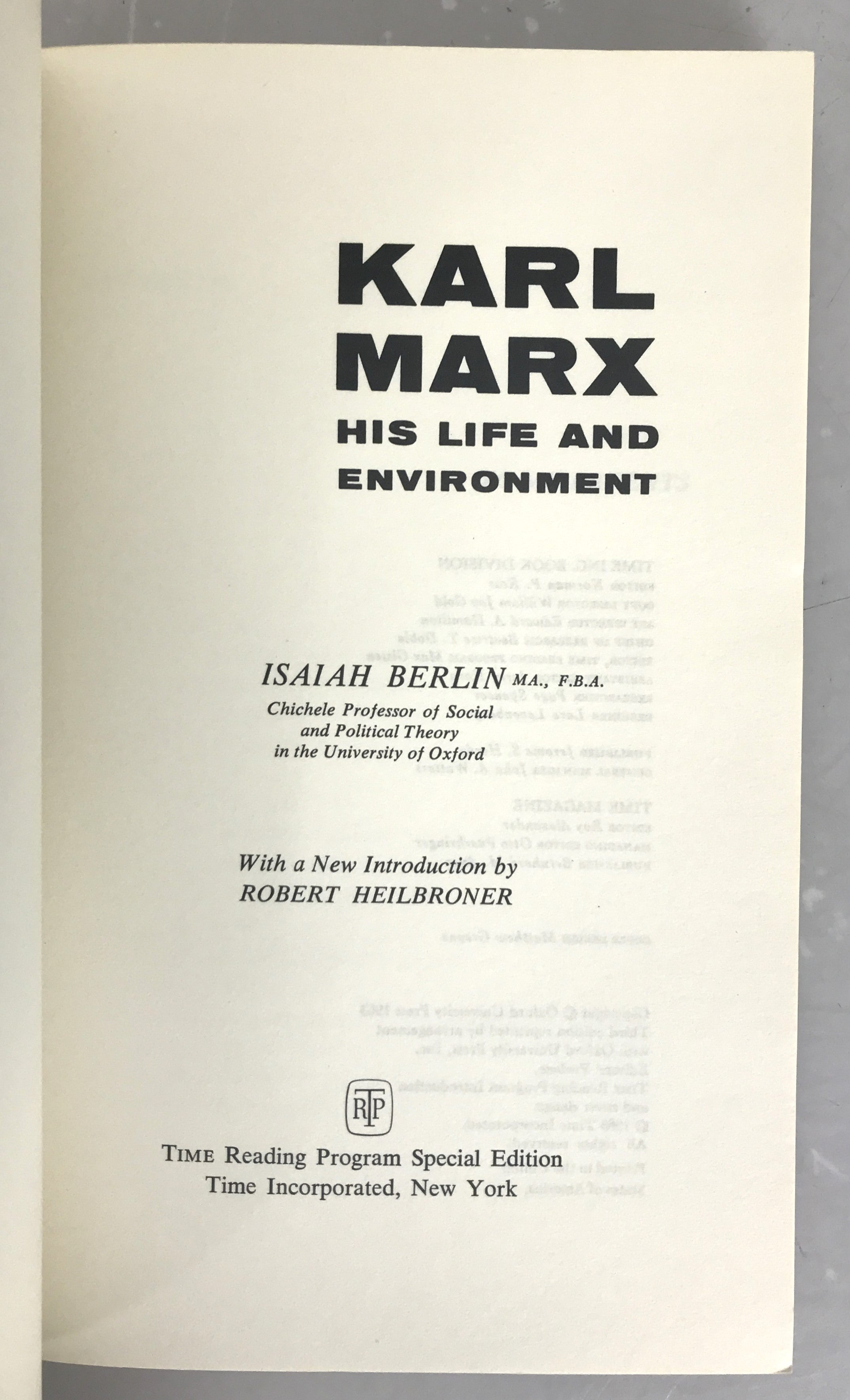 Karl Marx His Life and Environment Isaiah Berlin 1963 SC