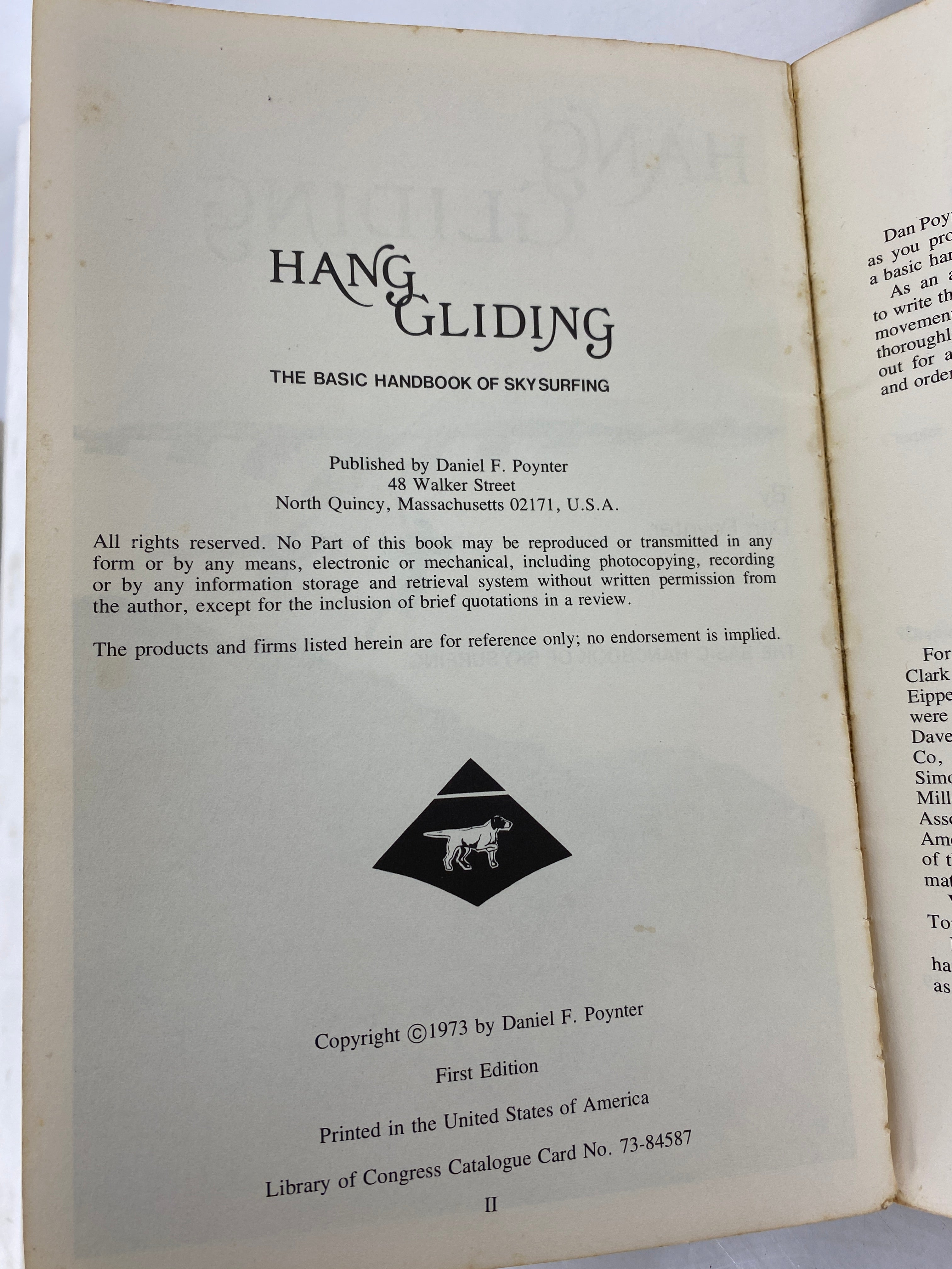 Hang Gliding The Basic Handbook of Skysurfing by Dan Poynter 1973 First Ed SC
