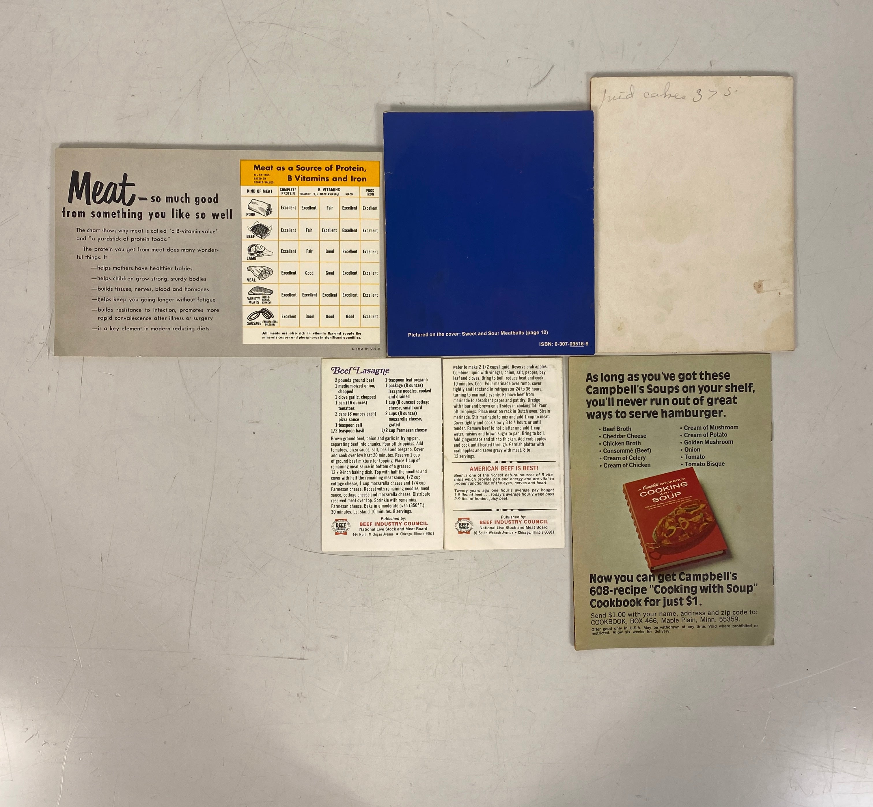 3 Vintage Meat Recipe Booklets w Supplements Betty Crocker/Rouse's Food Market