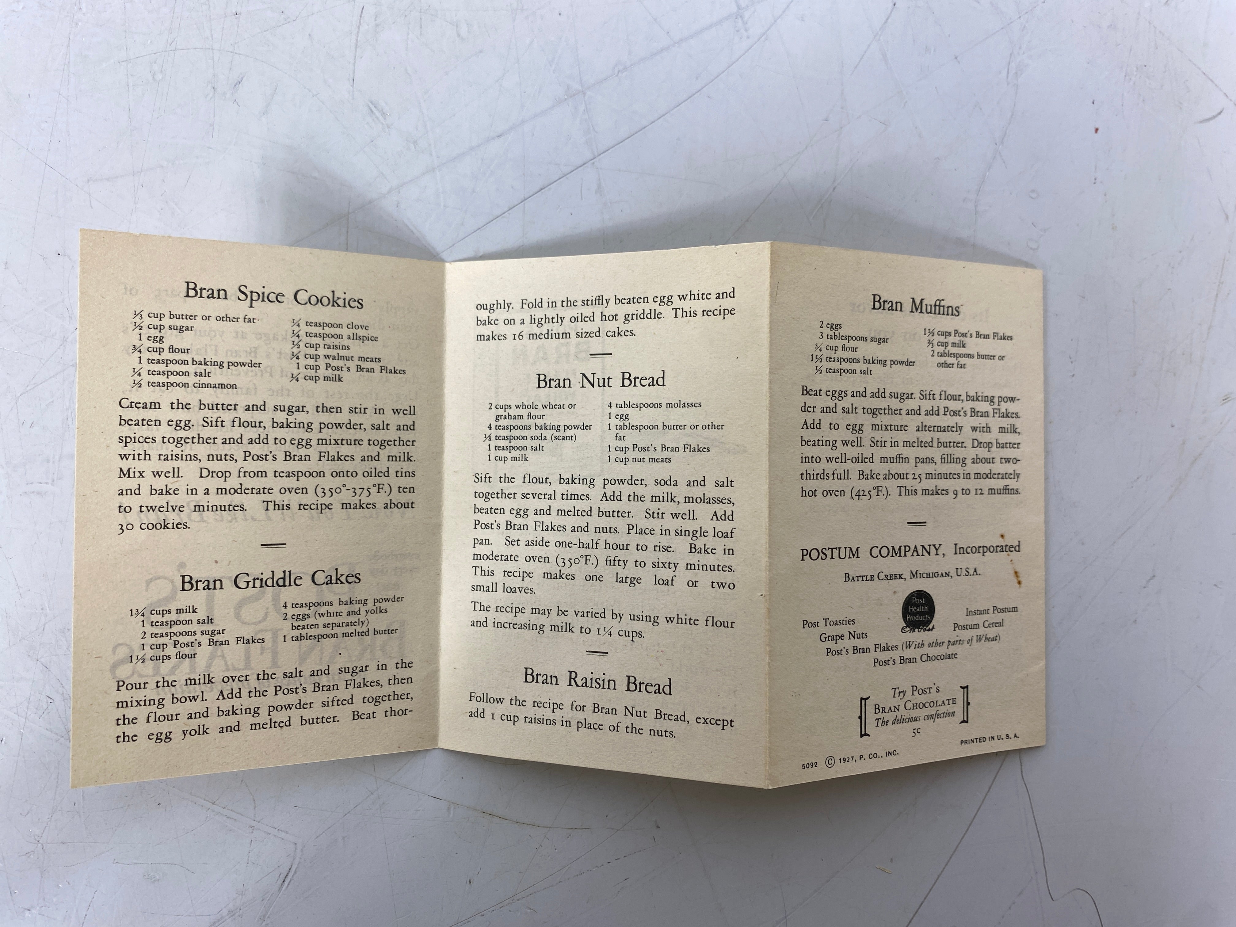 3 Vtg Booklets: Postum Health & Beauty/Kretchmer Wheat Germ/Duff's Bran Muffin