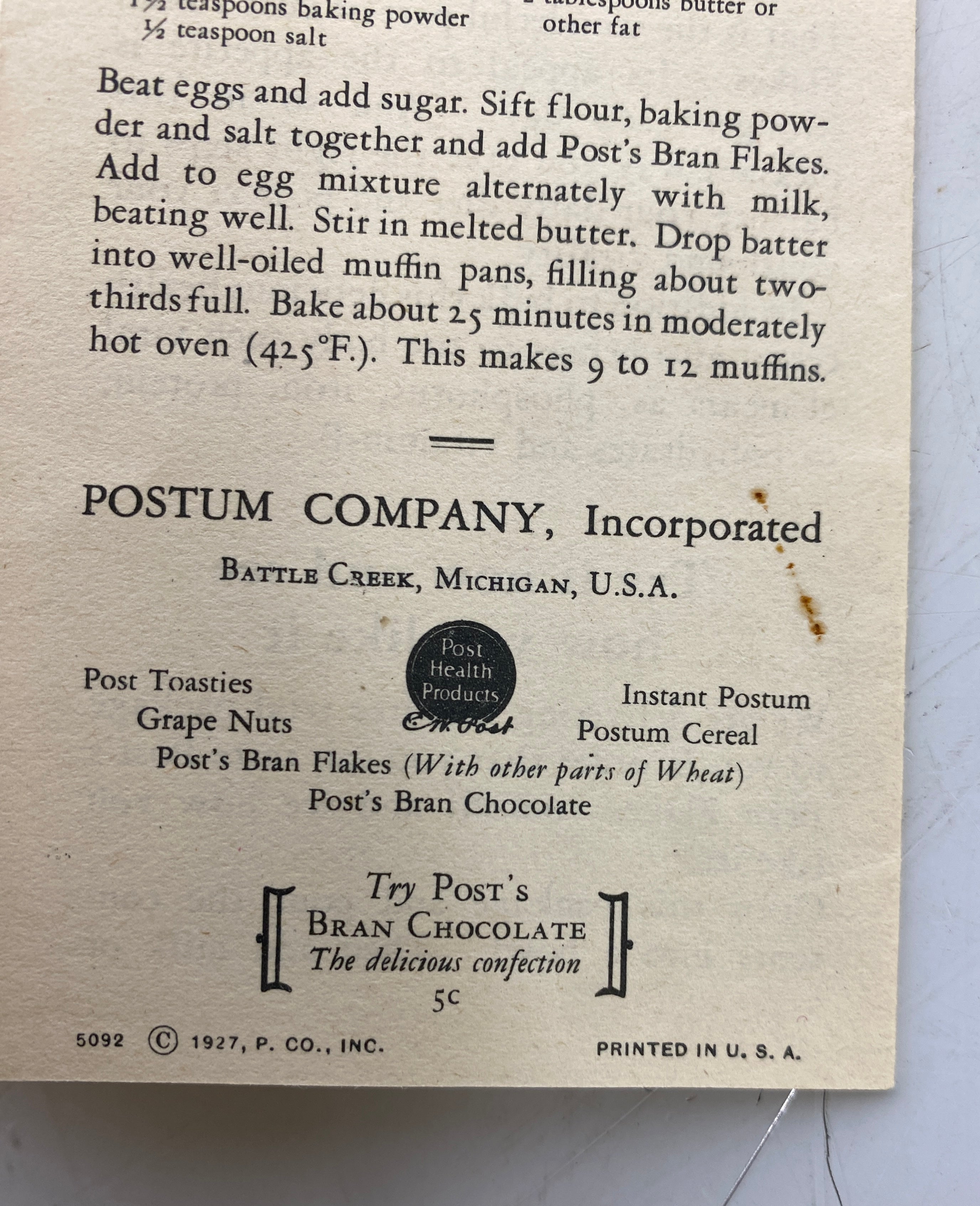 3 Vtg Booklets: Postum Health & Beauty/Kretchmer Wheat Germ/Duff's Bran Muffin