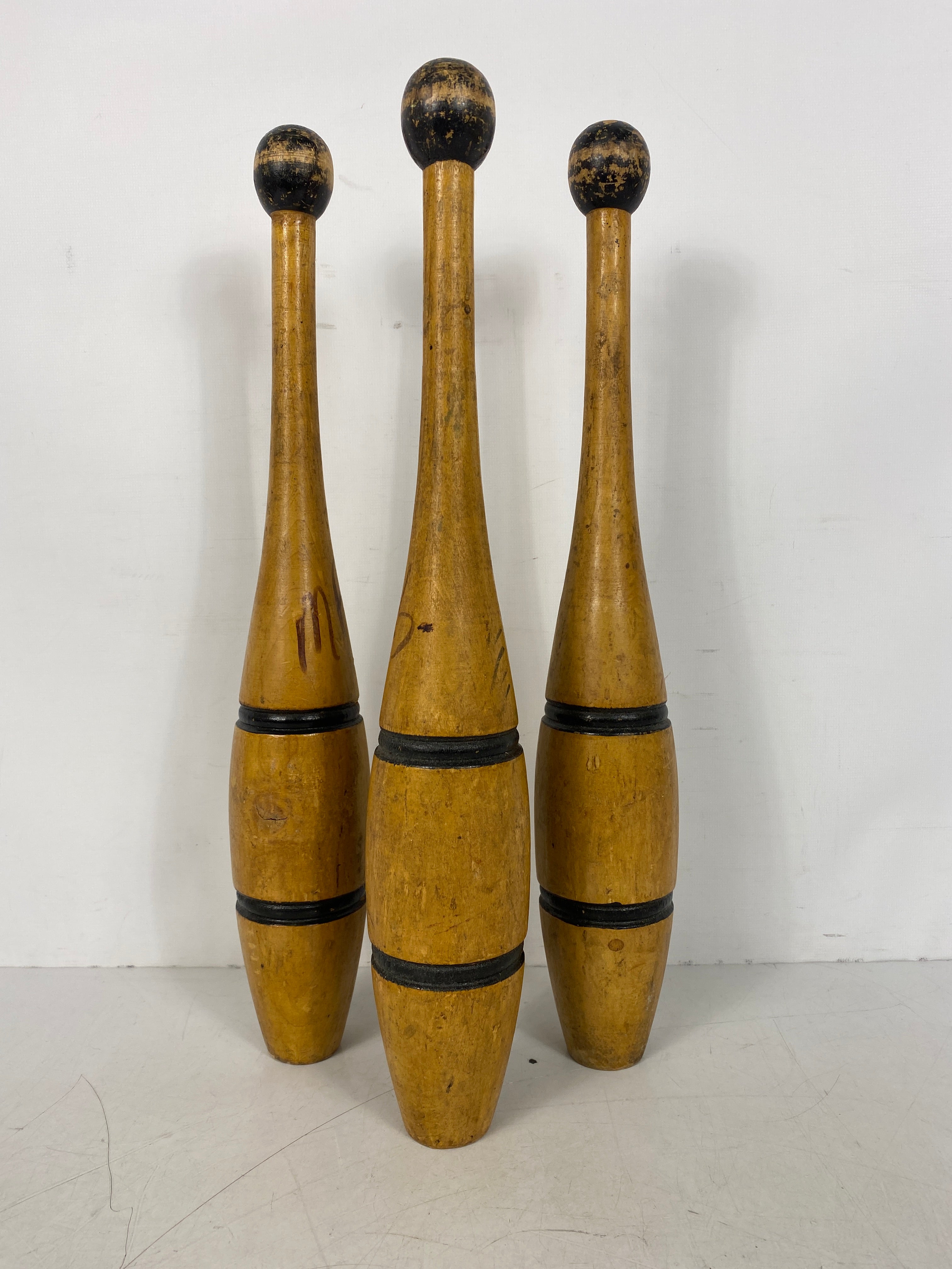 3 Antique Narragansett Machine Co 1 LB Wooden Juggling Pins 16.5"
