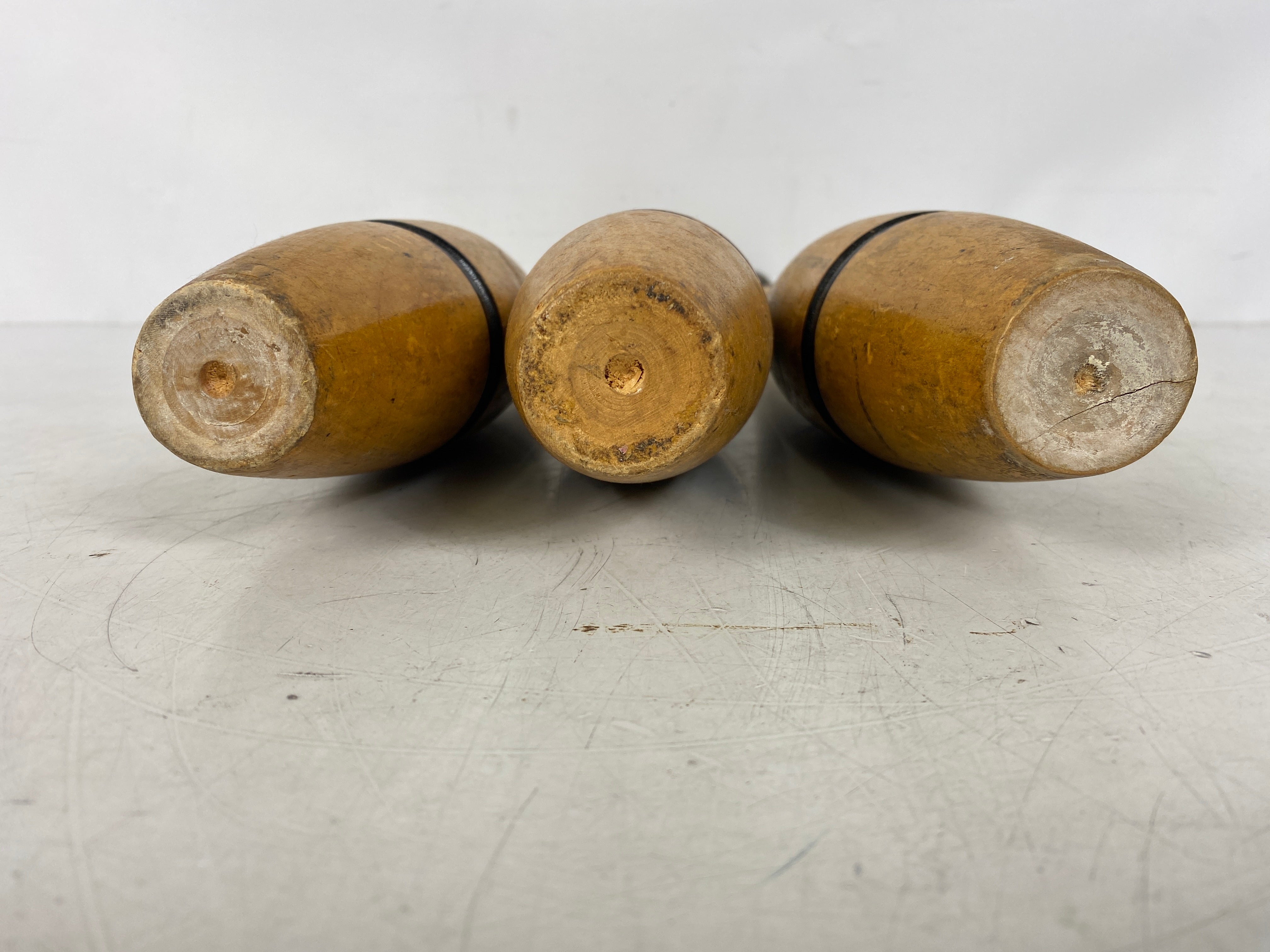 3 Antique Narragansett Machine Co 1 LB Wooden Juggling Pins 16.5"