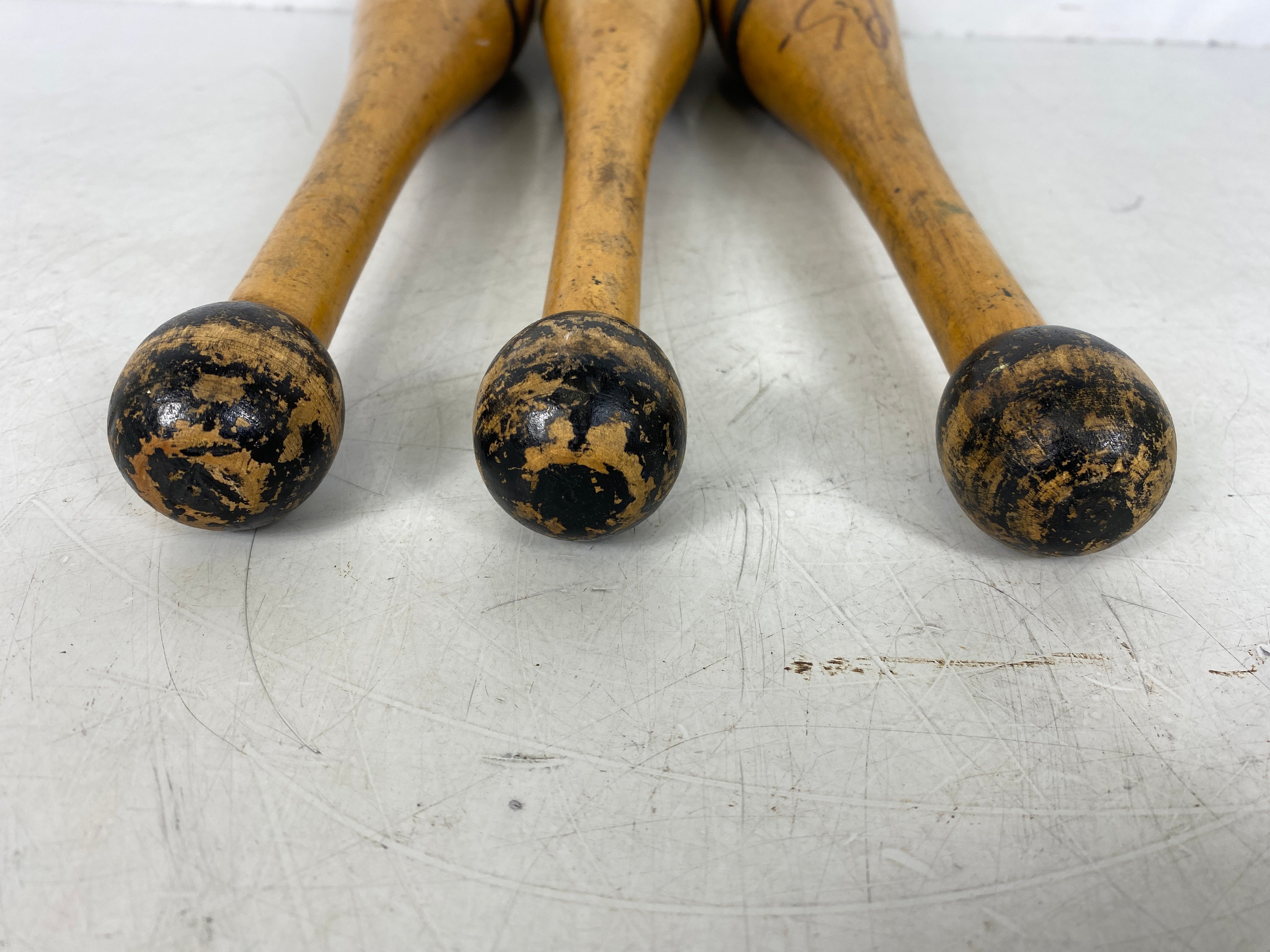 3 Antique Narragansett Machine Co 1 LB Wooden Juggling Pins 16.5"