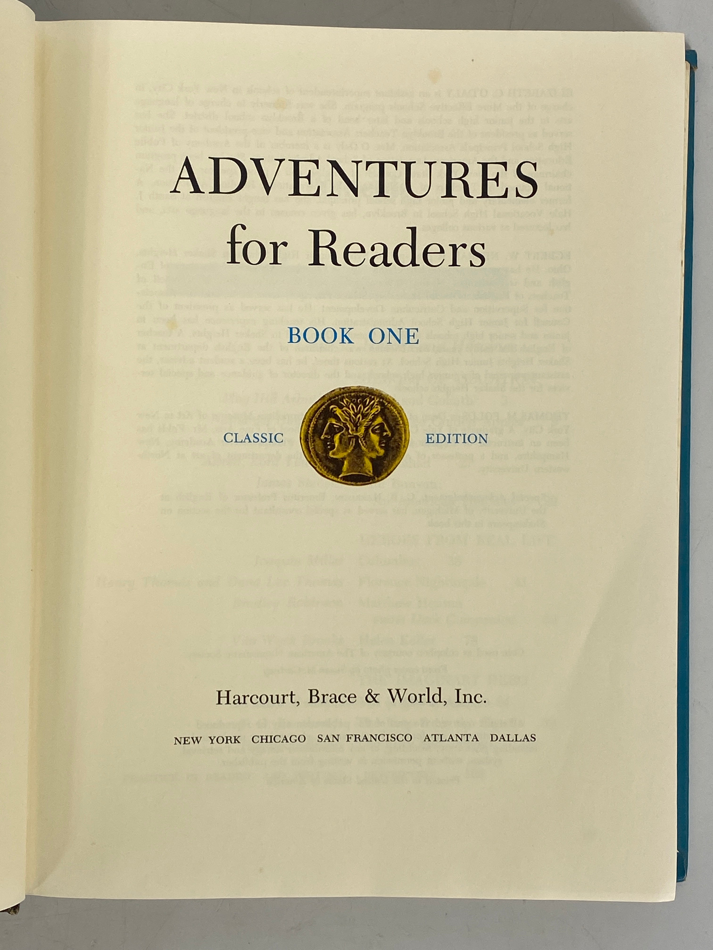 Adventures for Readers Book One 1968 Vintage Textbook HC