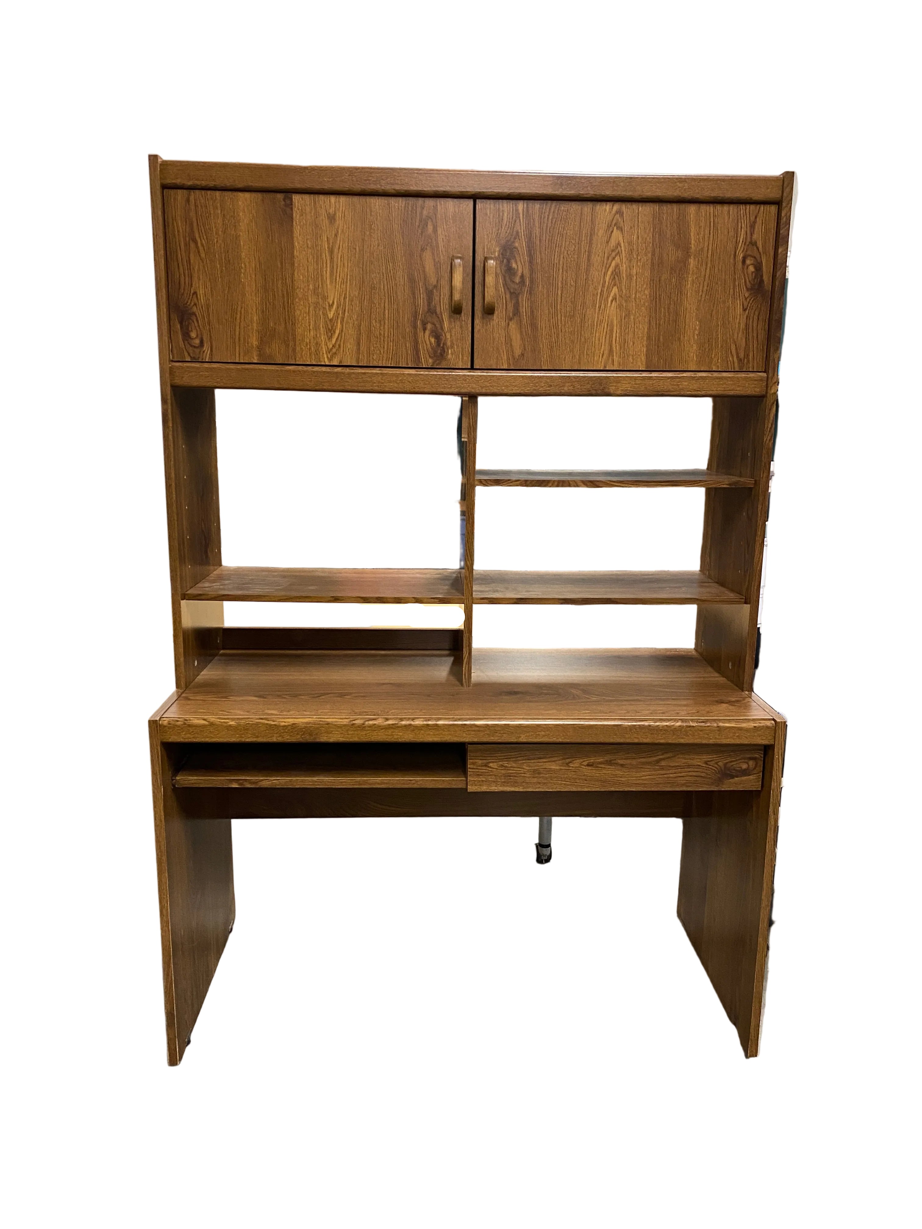 Wooden Desk With Shelves & Cabinet