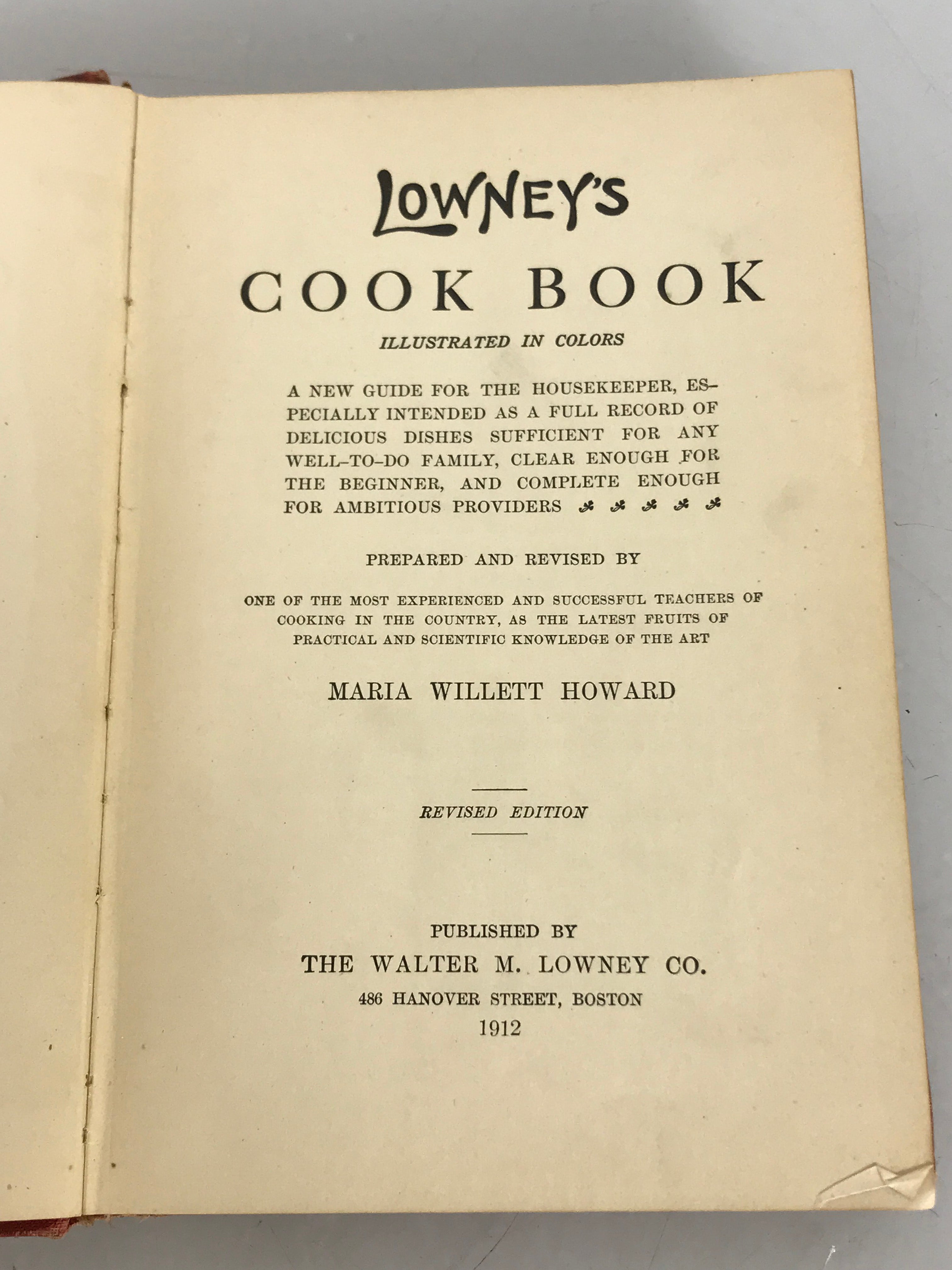Lowney's Cook Book Illustrated by Maria Willett Howard 1912 HC