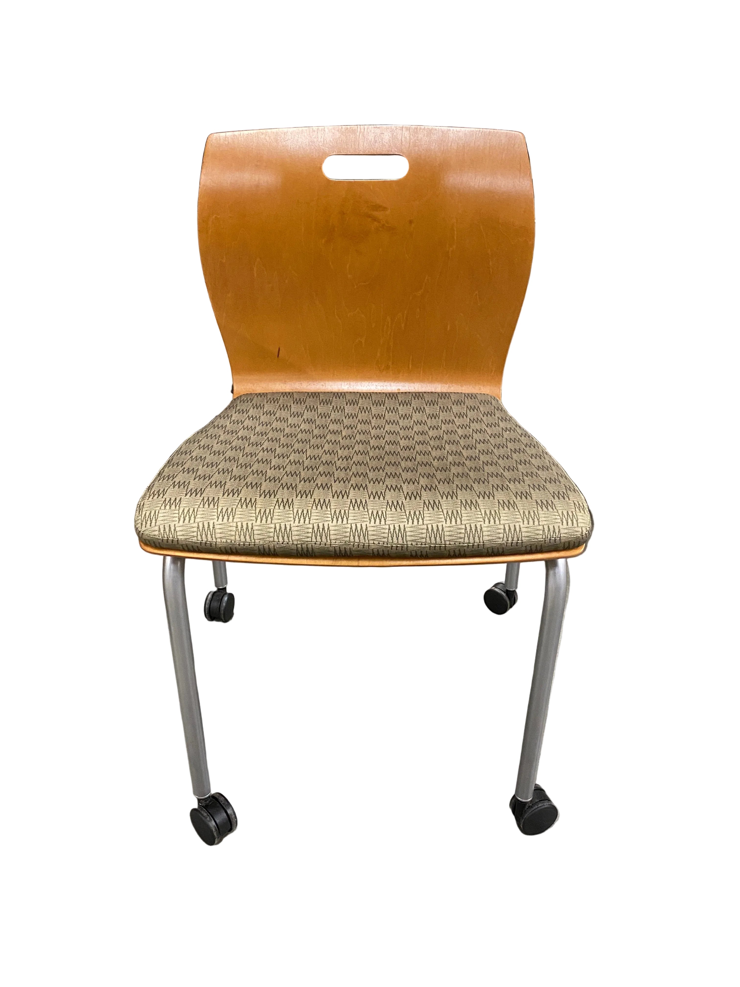 Steelcase Wooden Back Green Patterned Upholstery