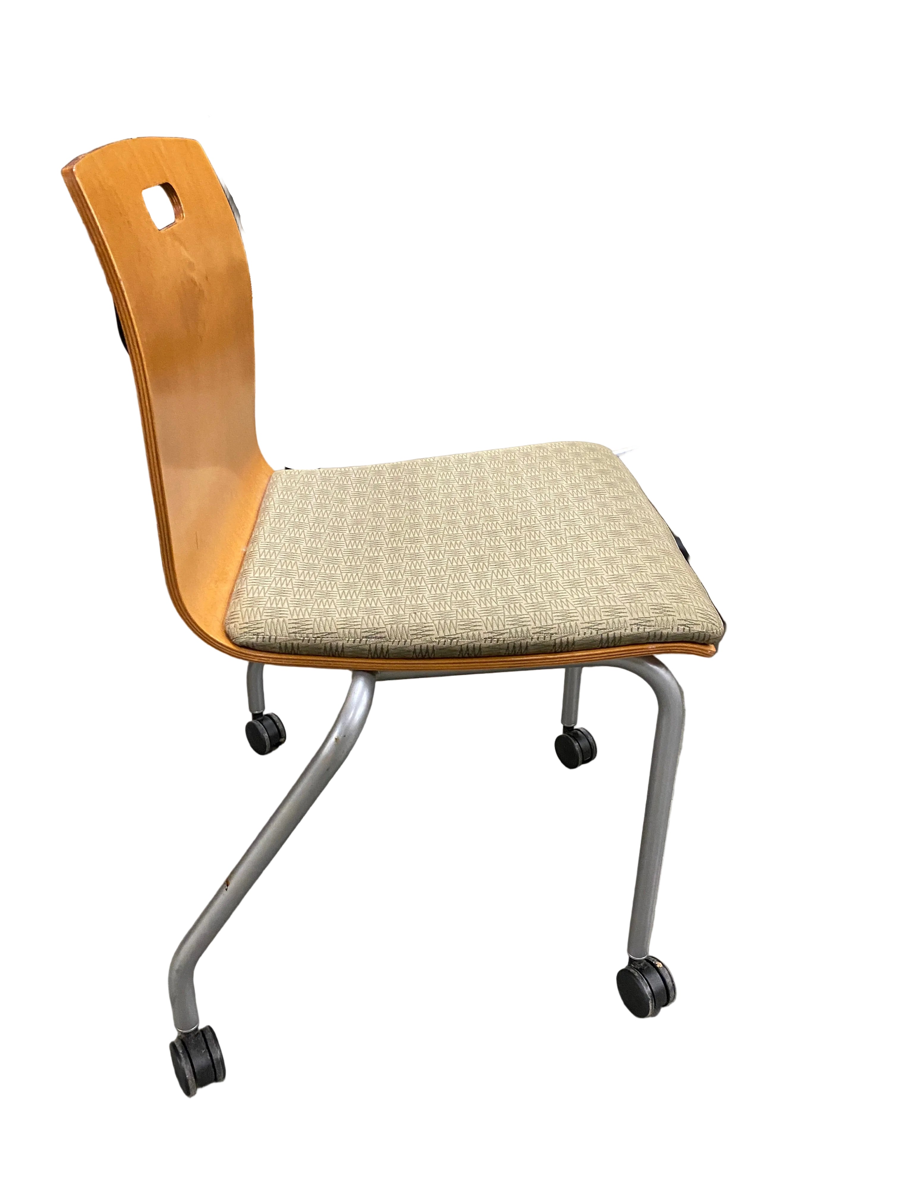 Steelcase Wooden Back Green Patterned Upholstery