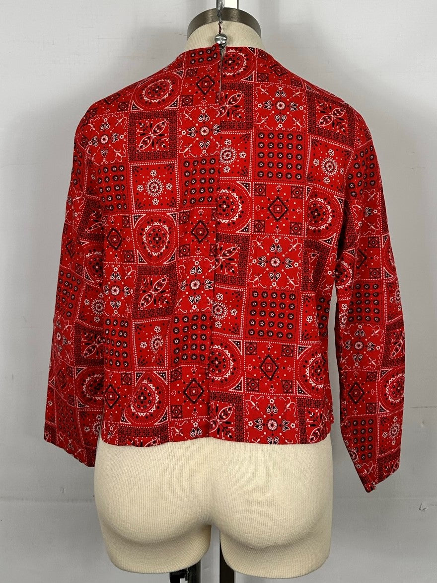 De Cind Fashions Vintage Red Paisley Full Sleeve Blouse Women's Size Unknown
