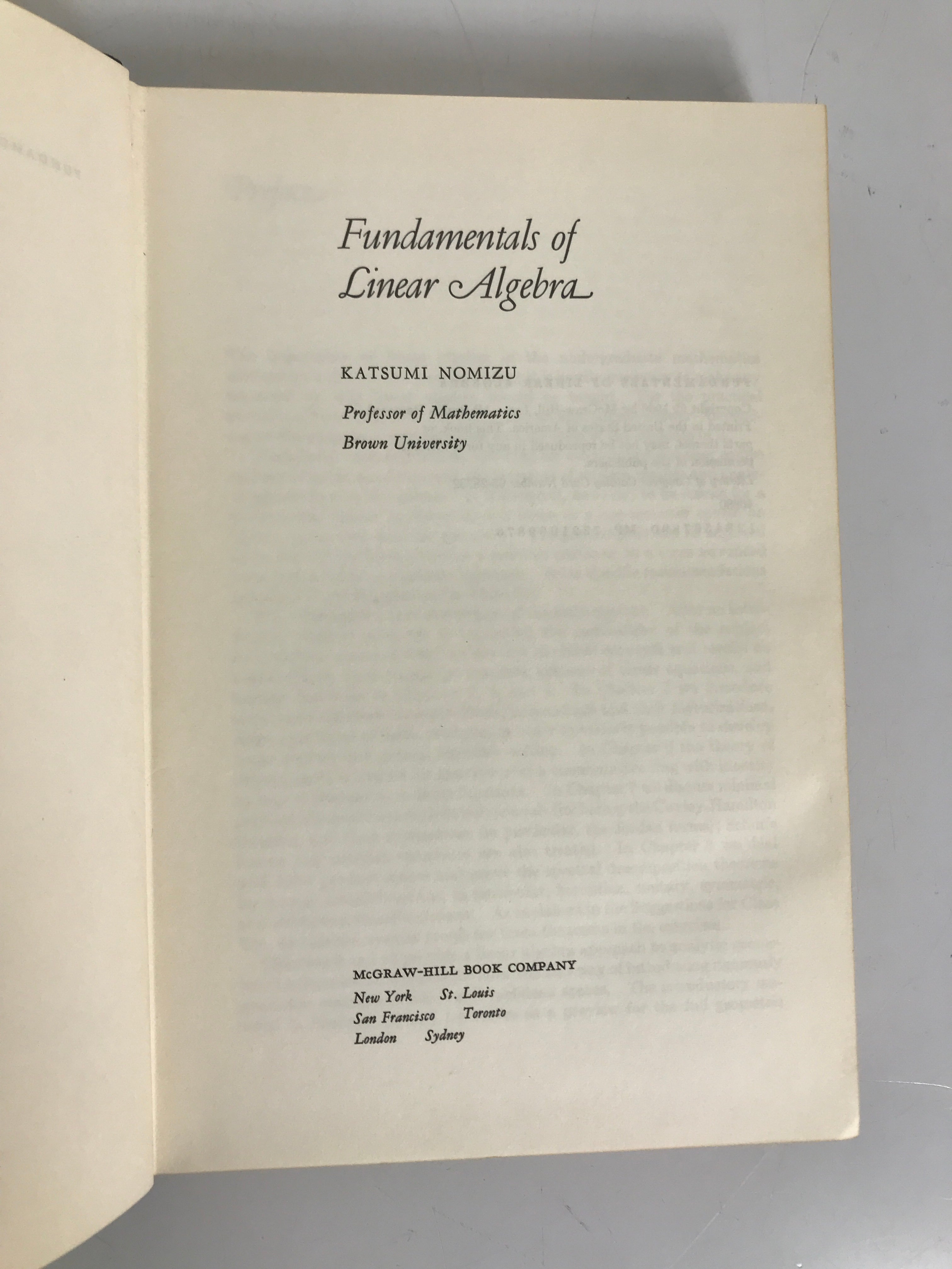 Fundamentals of Linear Algebra Katsumi Nomizu 1966 HC