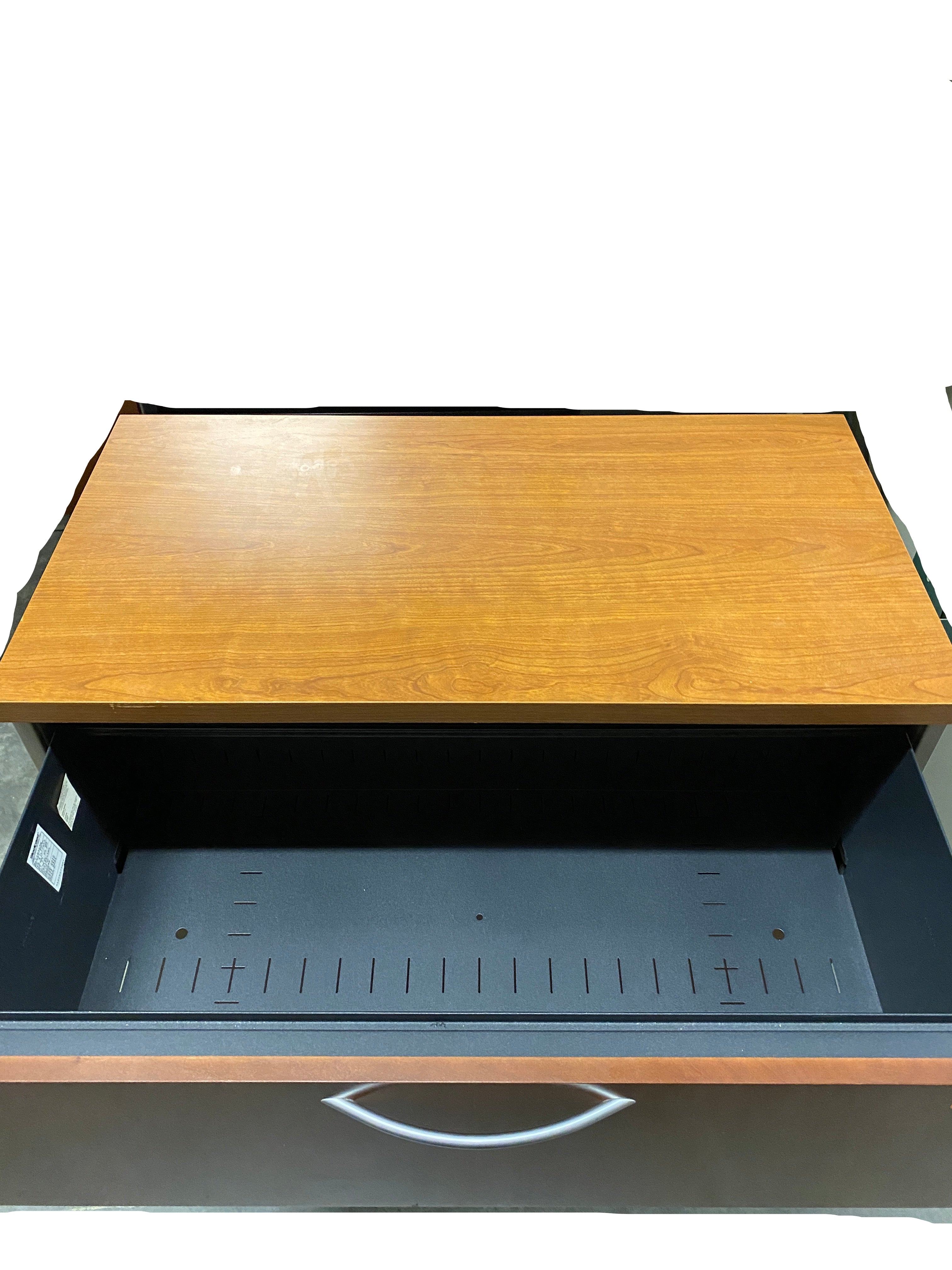 Steelcase #RLF18363W Wooden Facade Grey Metal Office 3 Drawer Later File Cabinet