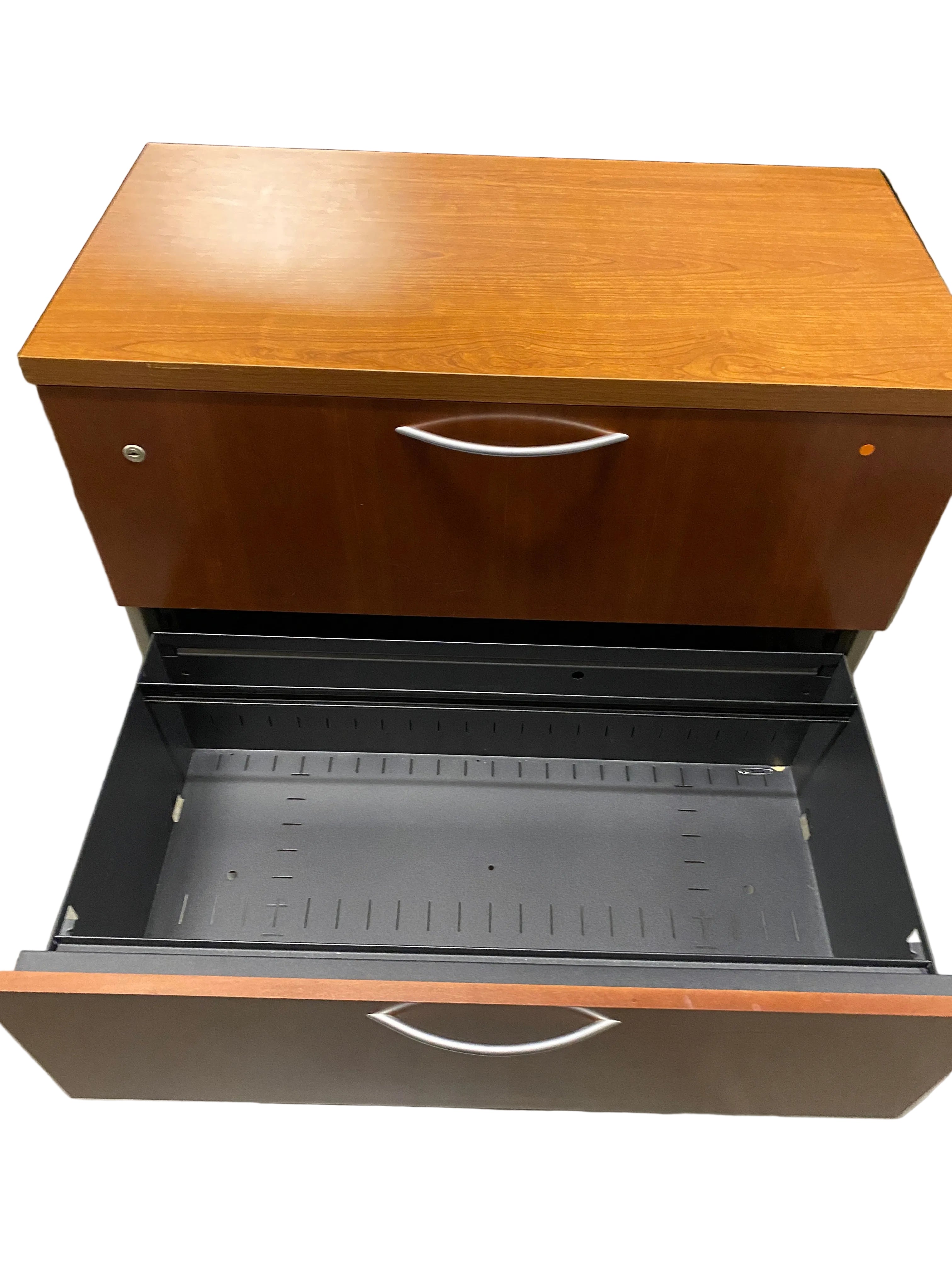 Steelcase #RLF18363W Wooden Facade Grey Metal Office 3 Drawer Later File Cabinet