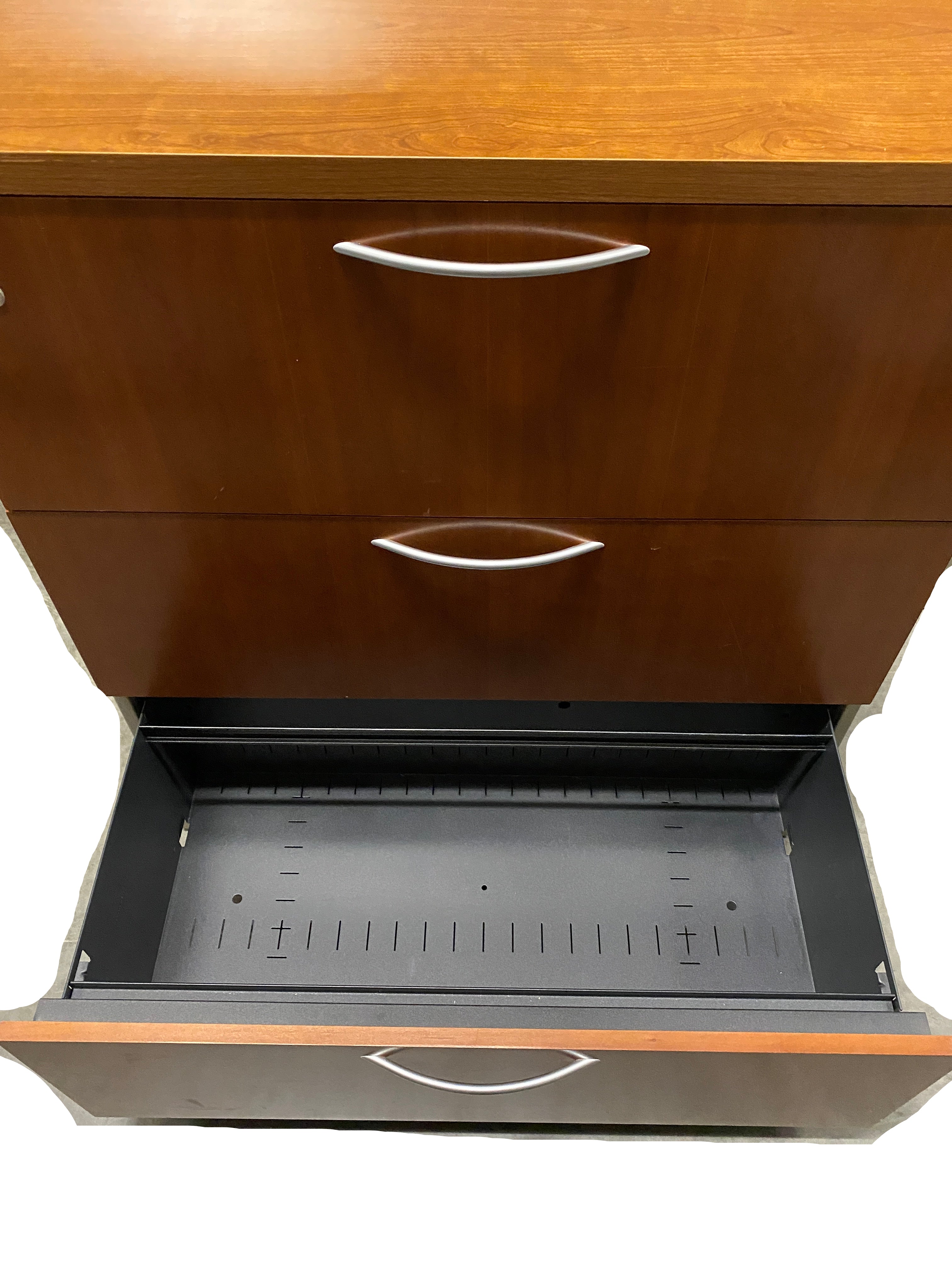 Steelcase #RLF18363W Wooden Facade Grey Metal Office 3 Drawer Later File Cabinet