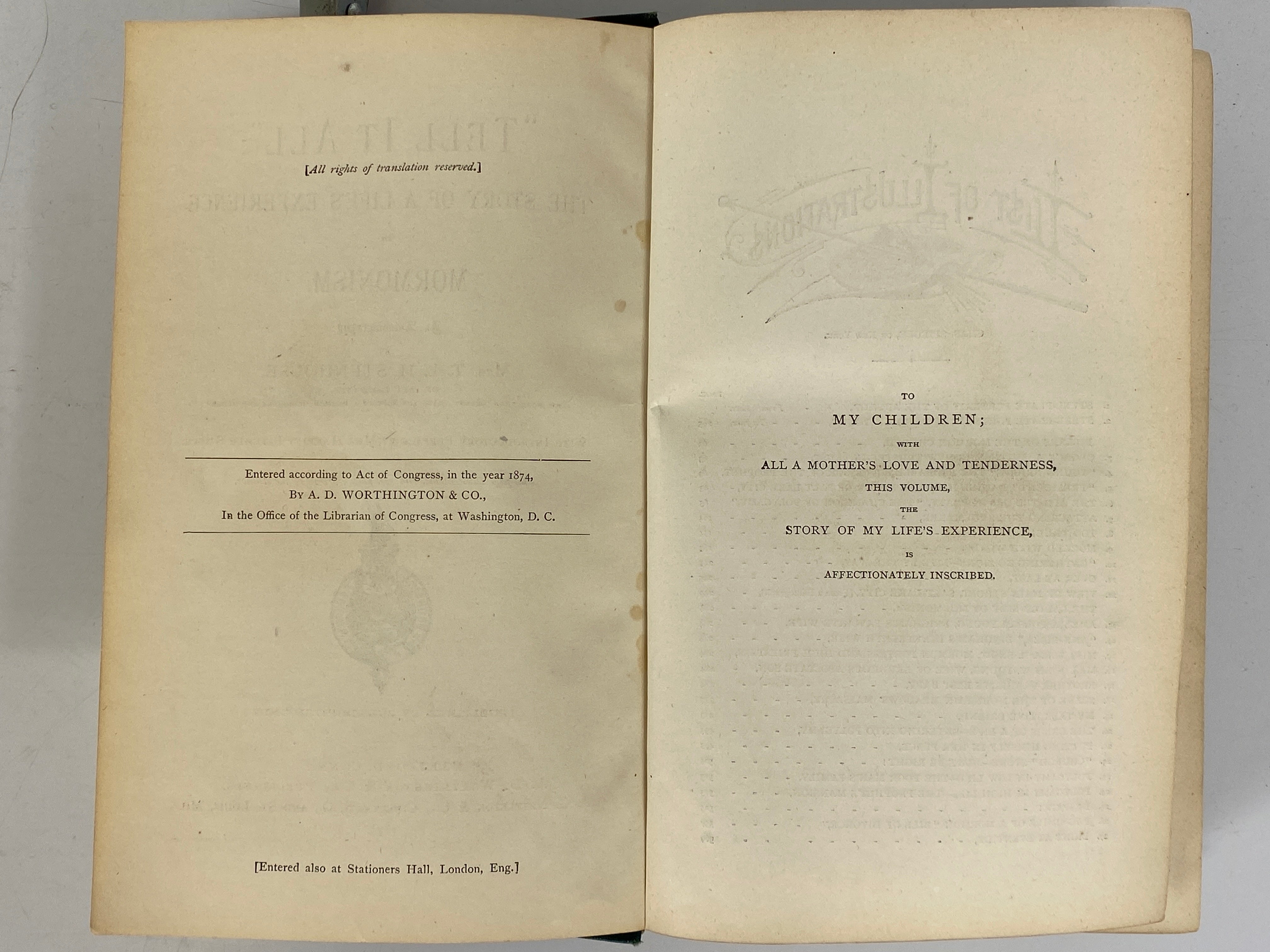 "Tell it All" A Life's Experience in Mormonism Polygamy Mrs. Stenhouse 1875 HC