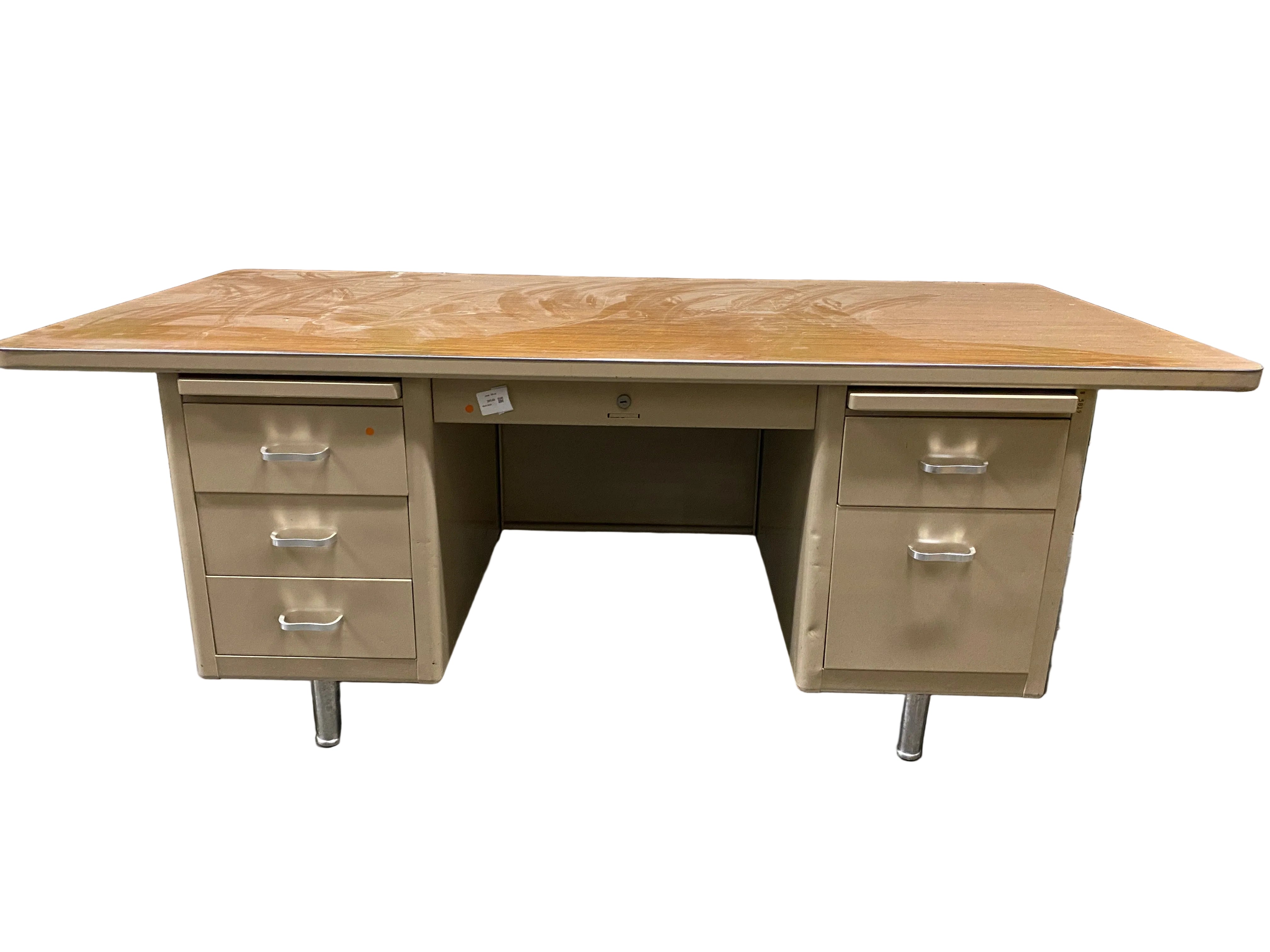 Oak Wood Desktop Metal Executive Desk