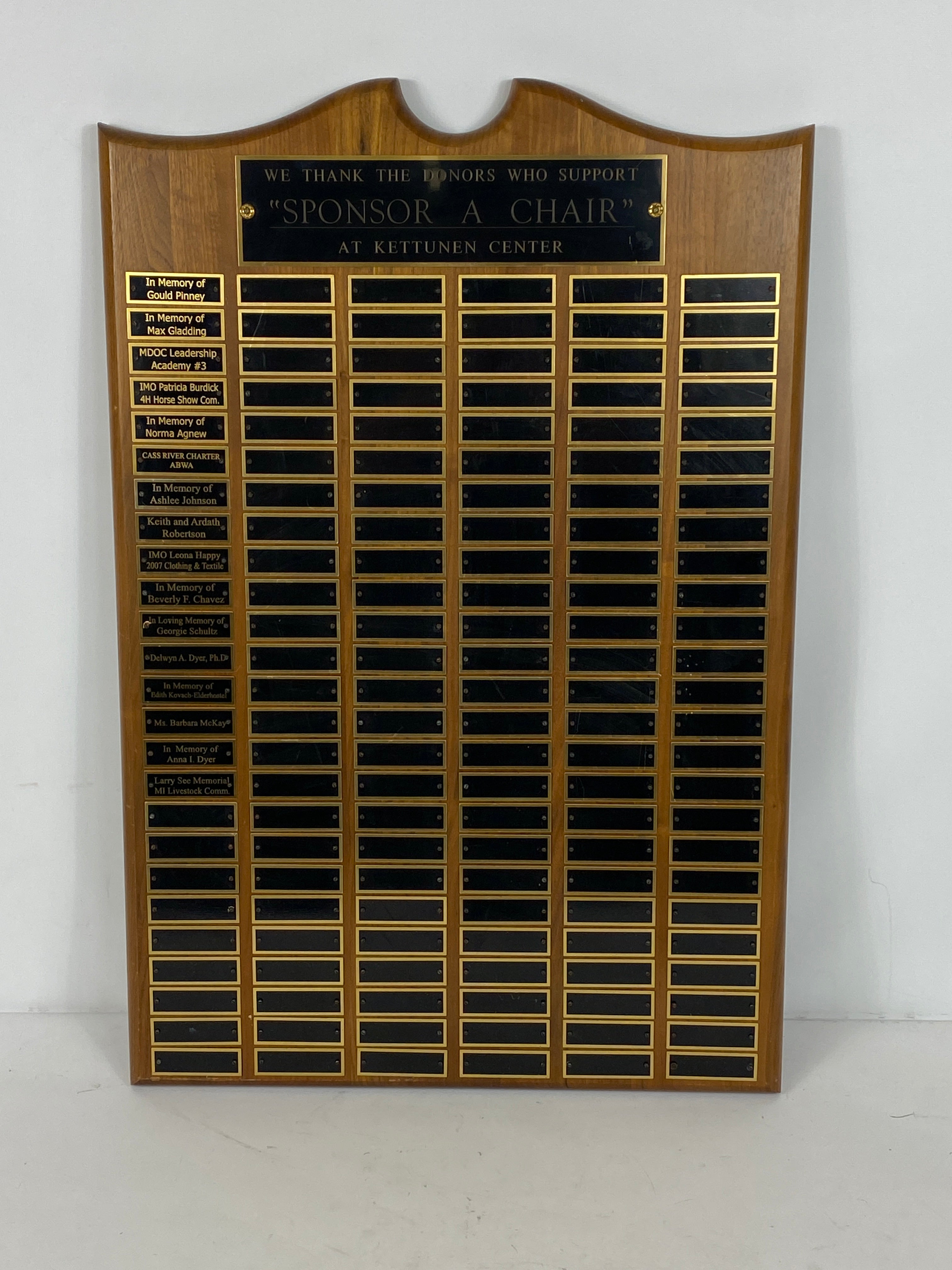 Kettunen Center "Sponsor A Chair" Plaque