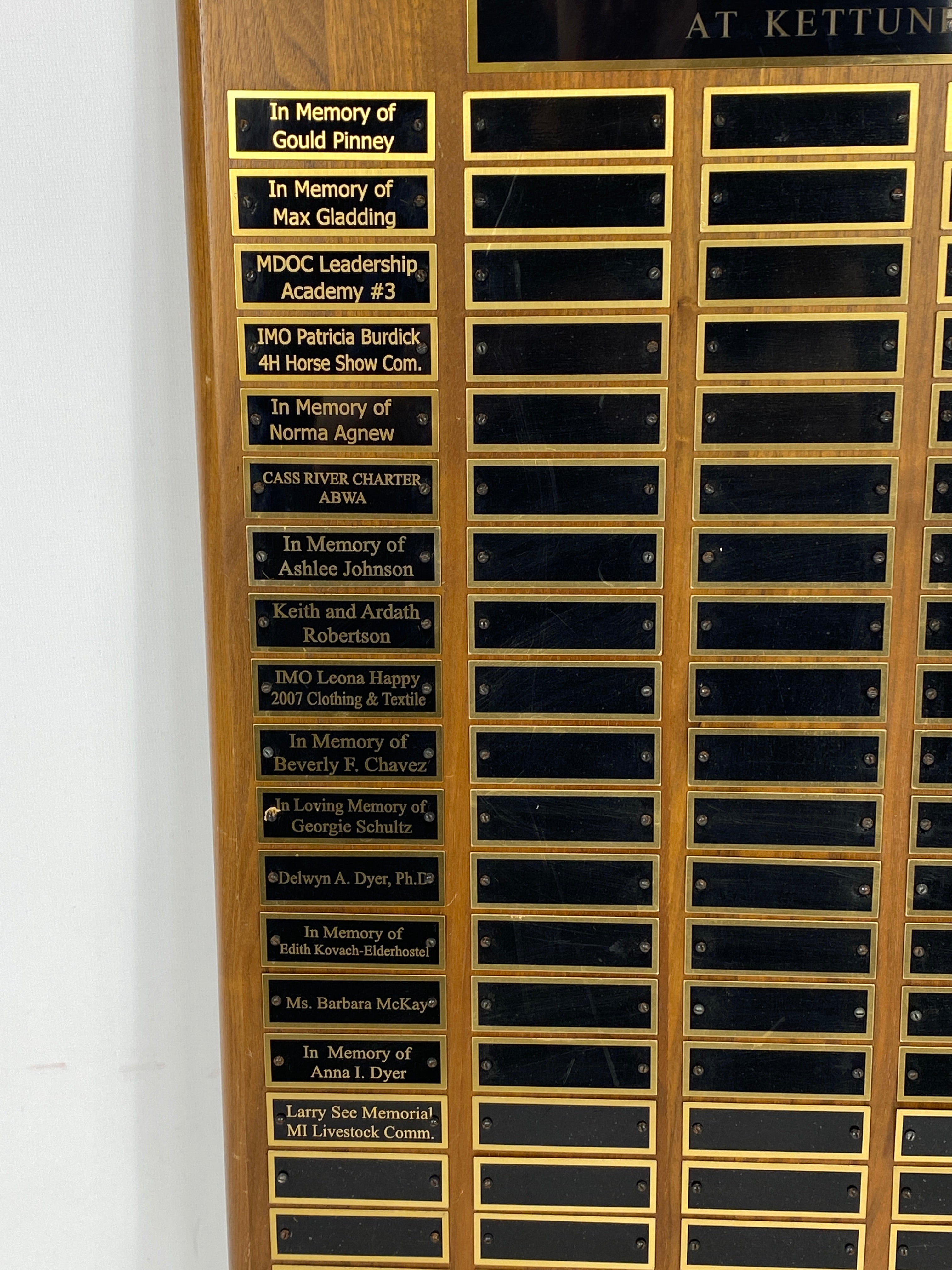 Kettunen Center "Sponsor A Chair" Plaque