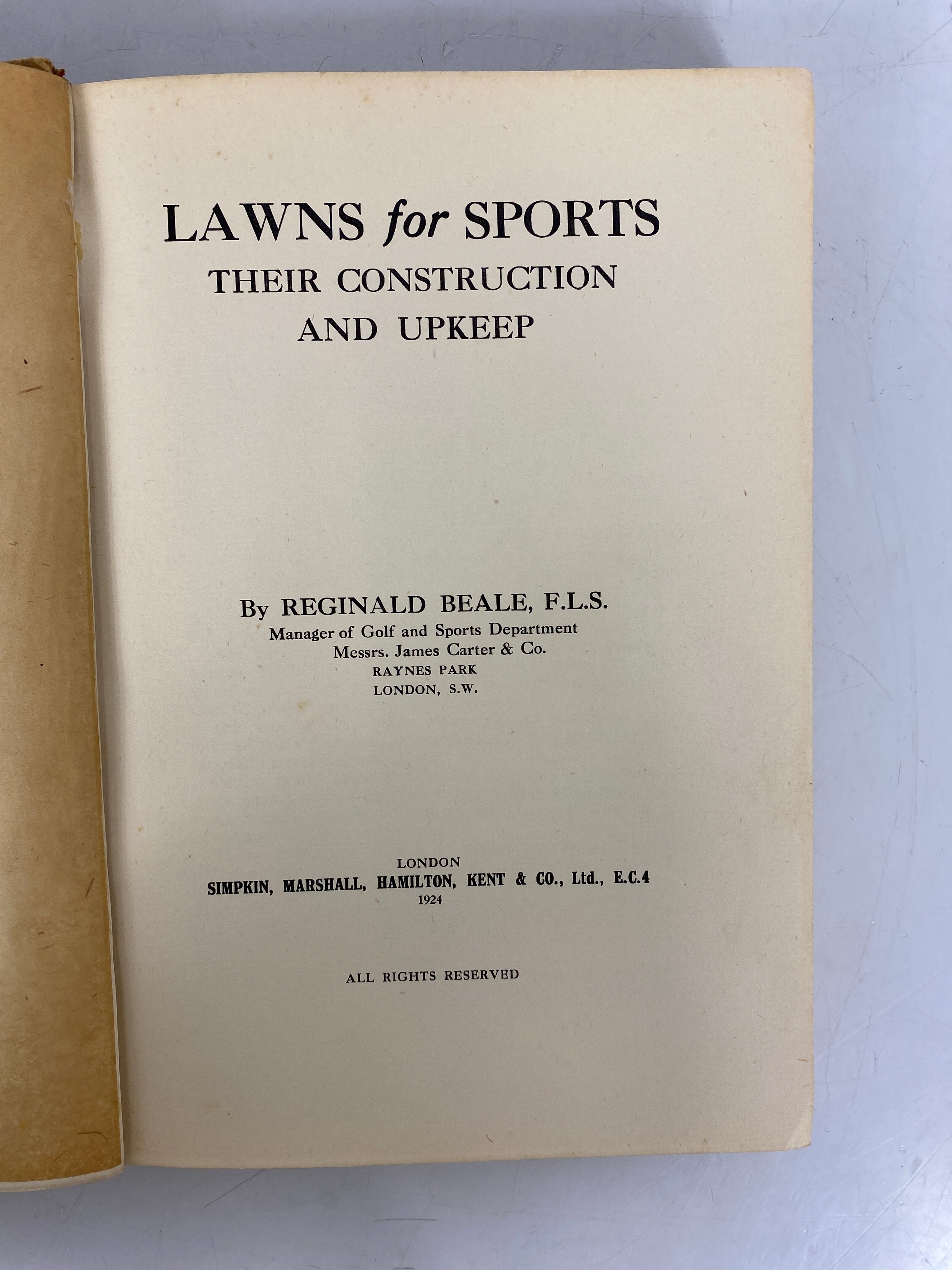 Lawns for Sports Reginal Beale 1924 Golf/Tennis/Croquet Antique HC