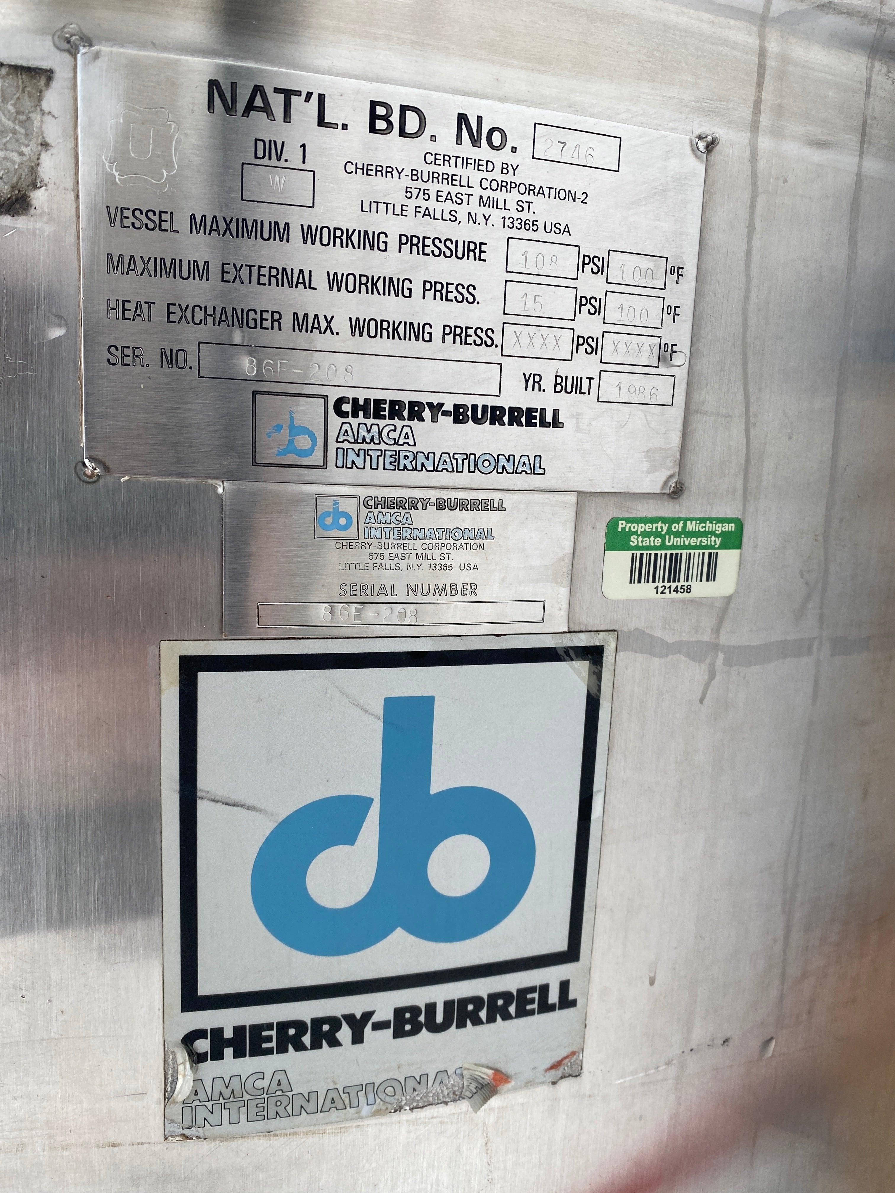 Cherry-Burrell 400 Gallon Stainless Steel Tank