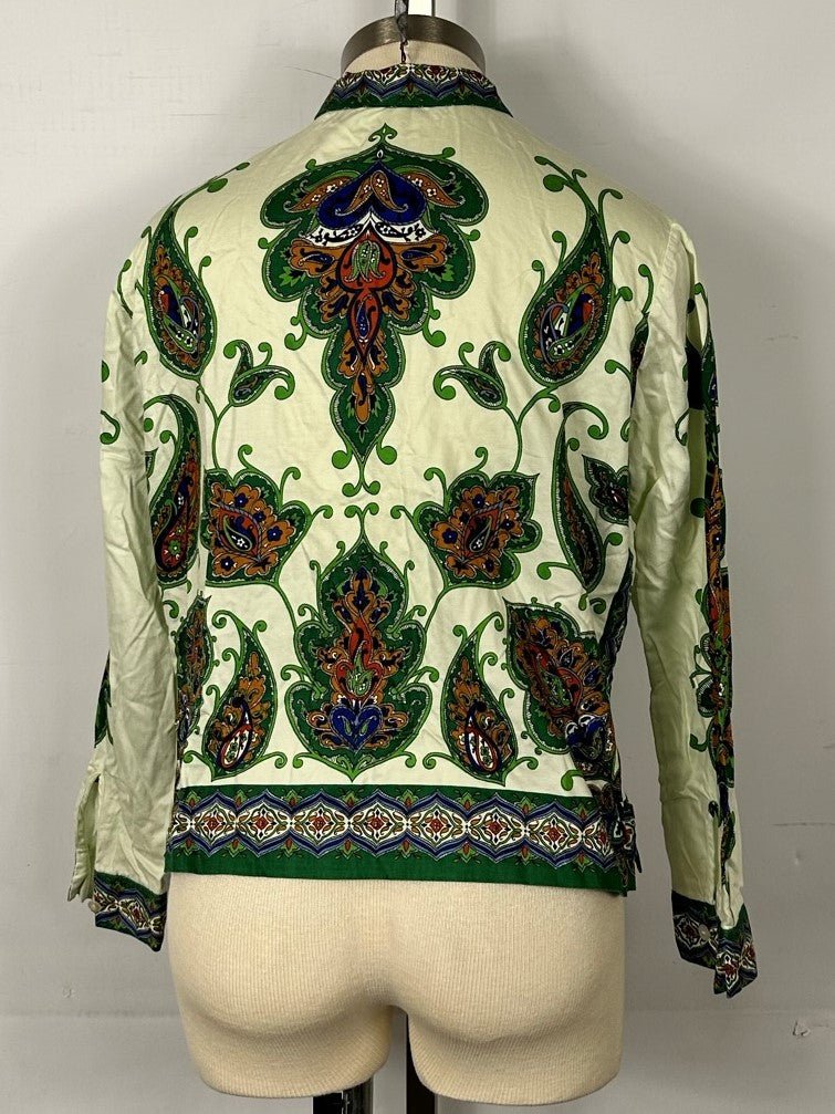 Vintage Light Green Paisley Full Sleeve Blouse Women's Size 38