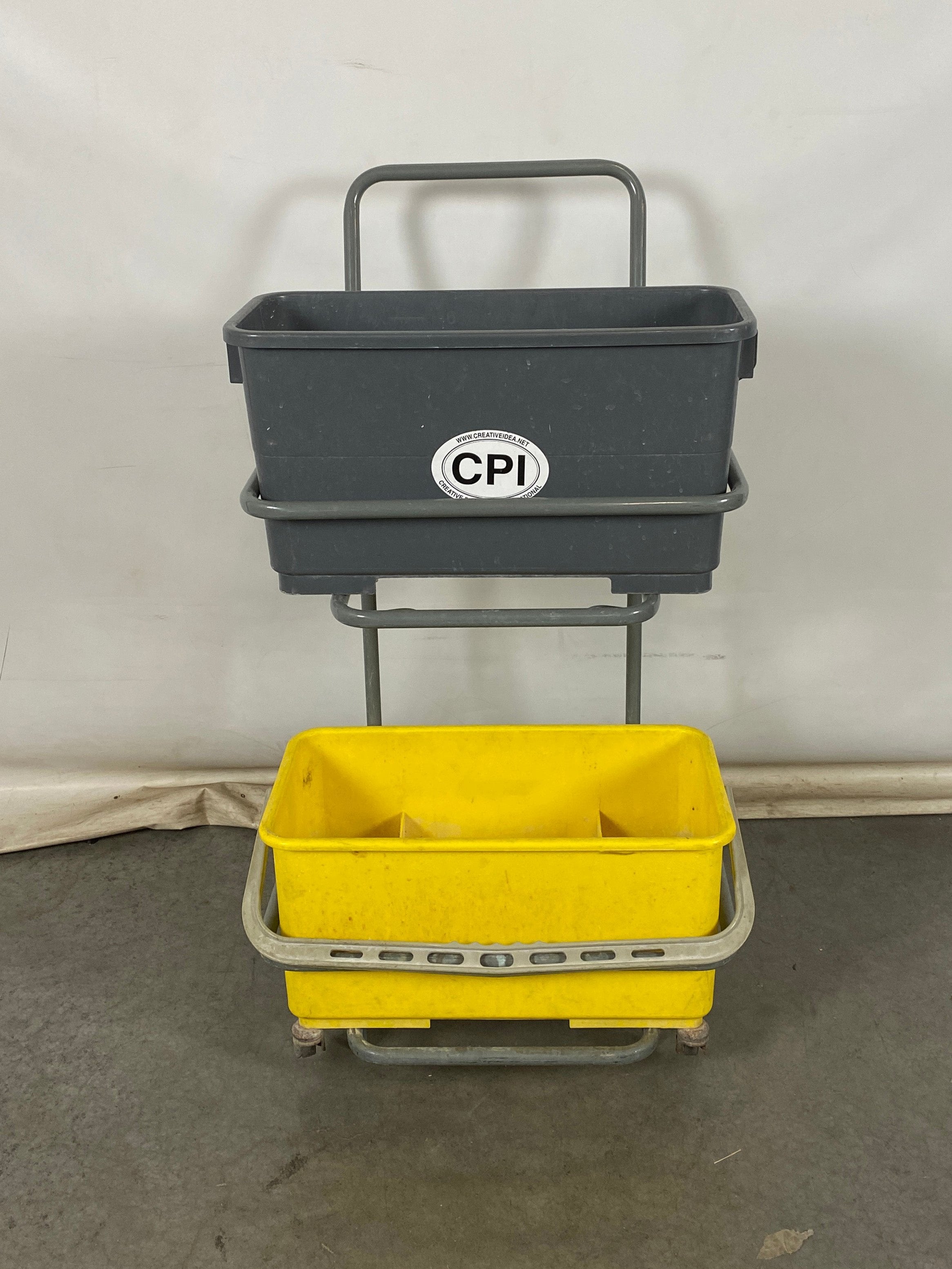 2-Shelf Mopping Trolley with Gray and Yellow Buckets