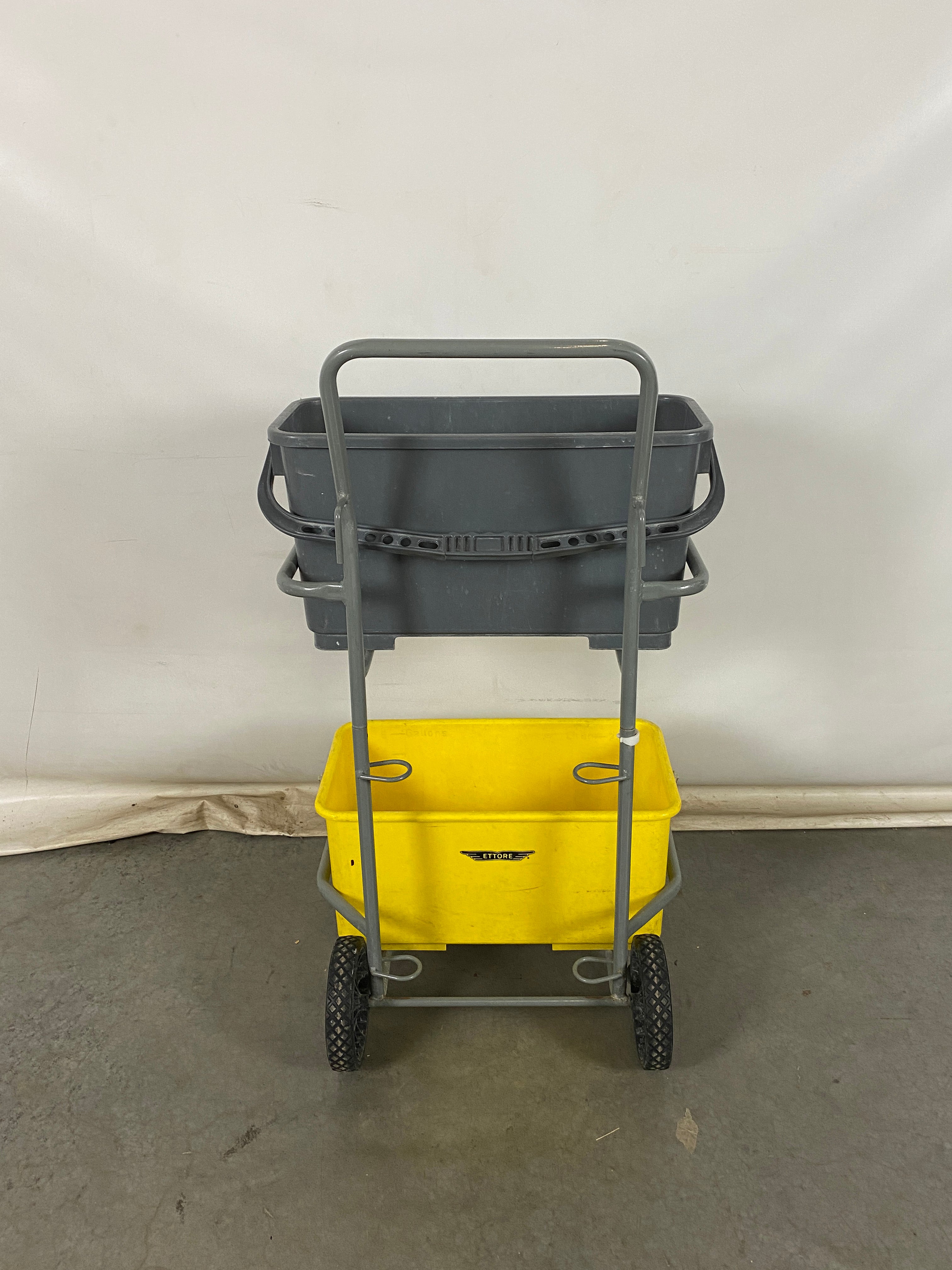 2-Shelf Mopping Trolley with Gray and Yellow Buckets