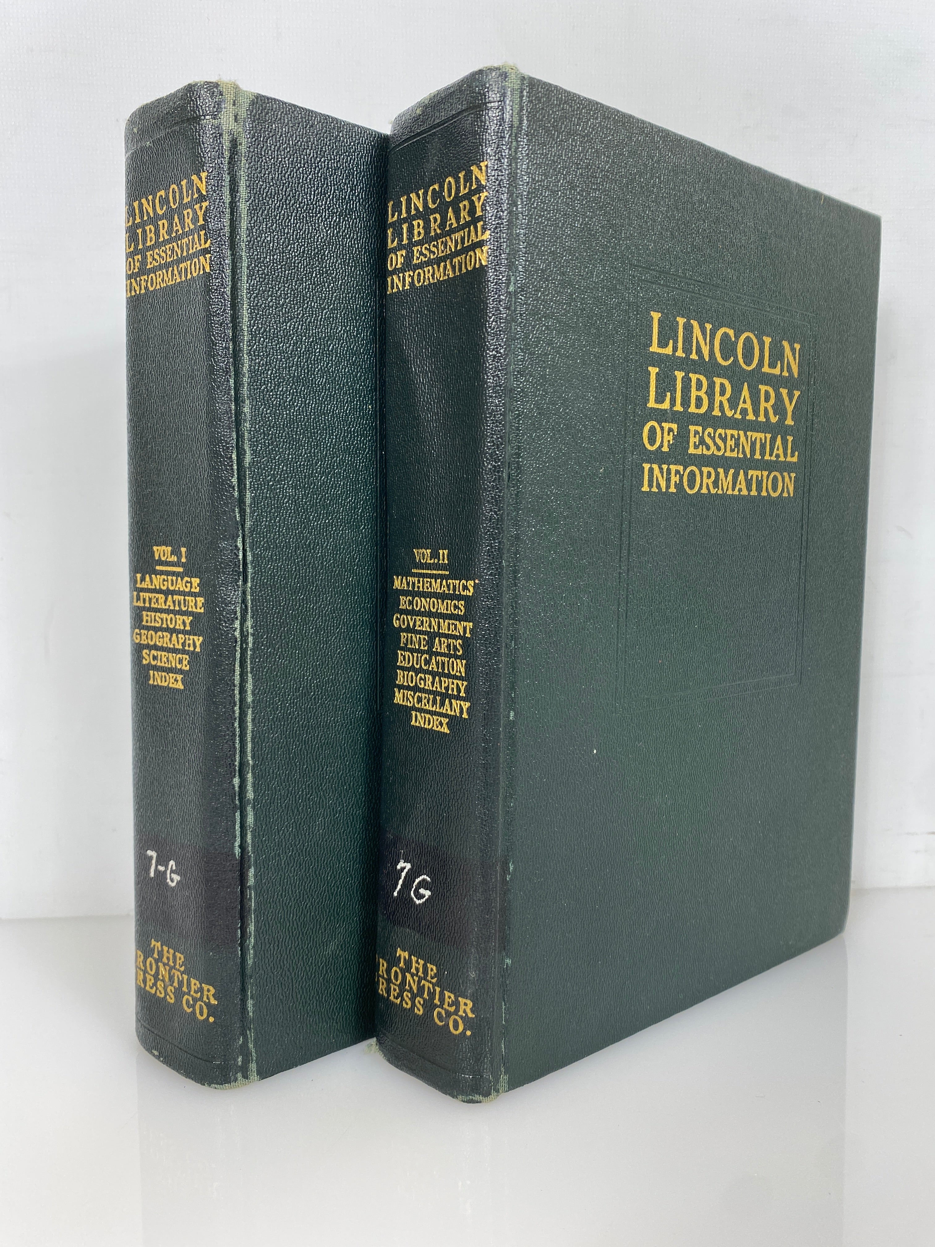 2 Volumes: Lincoln Library of Essential Information I & II 1949 Vintage HC