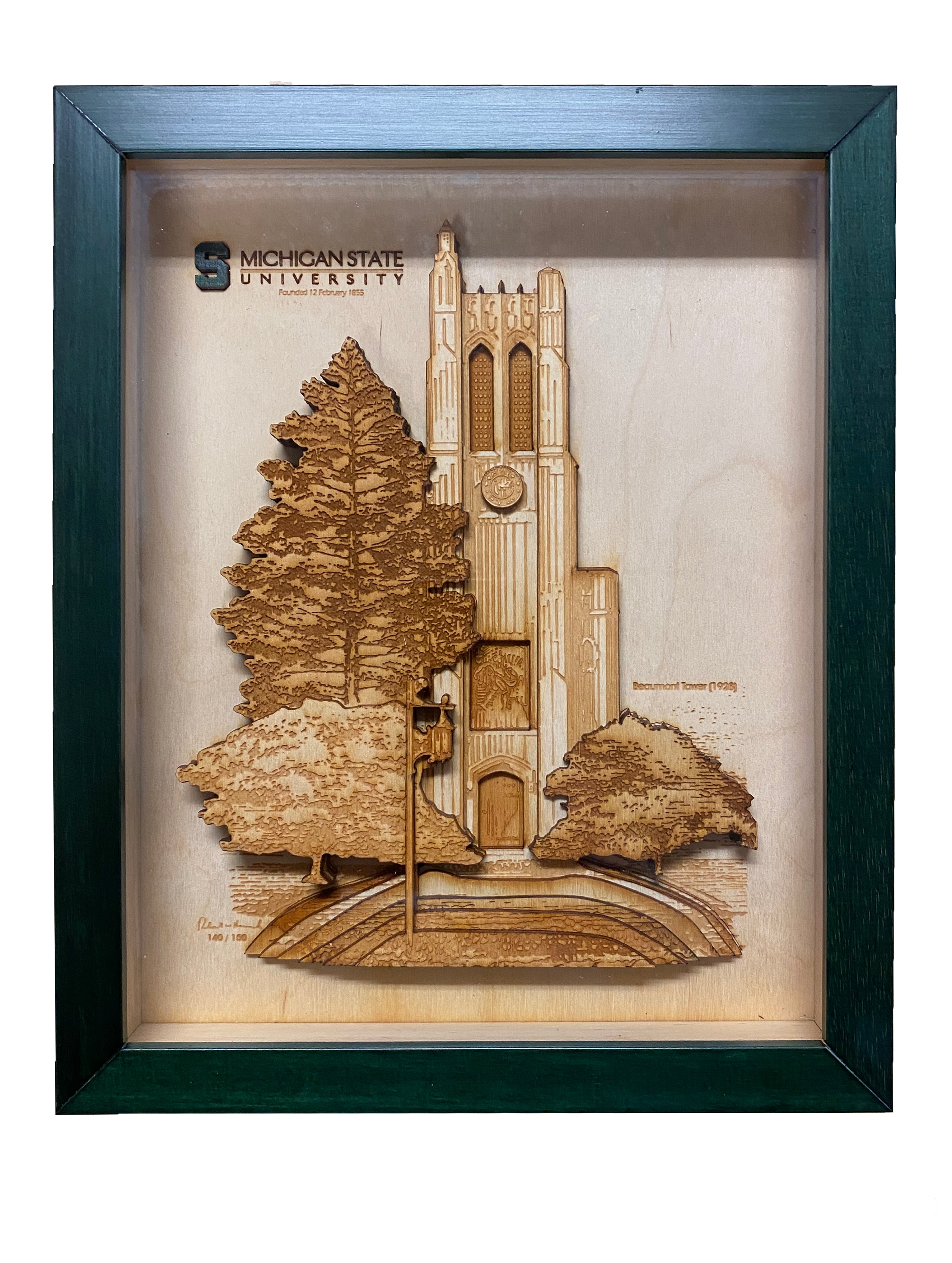 MSU Beaumont Tower 3D Wood Art Shadow Box