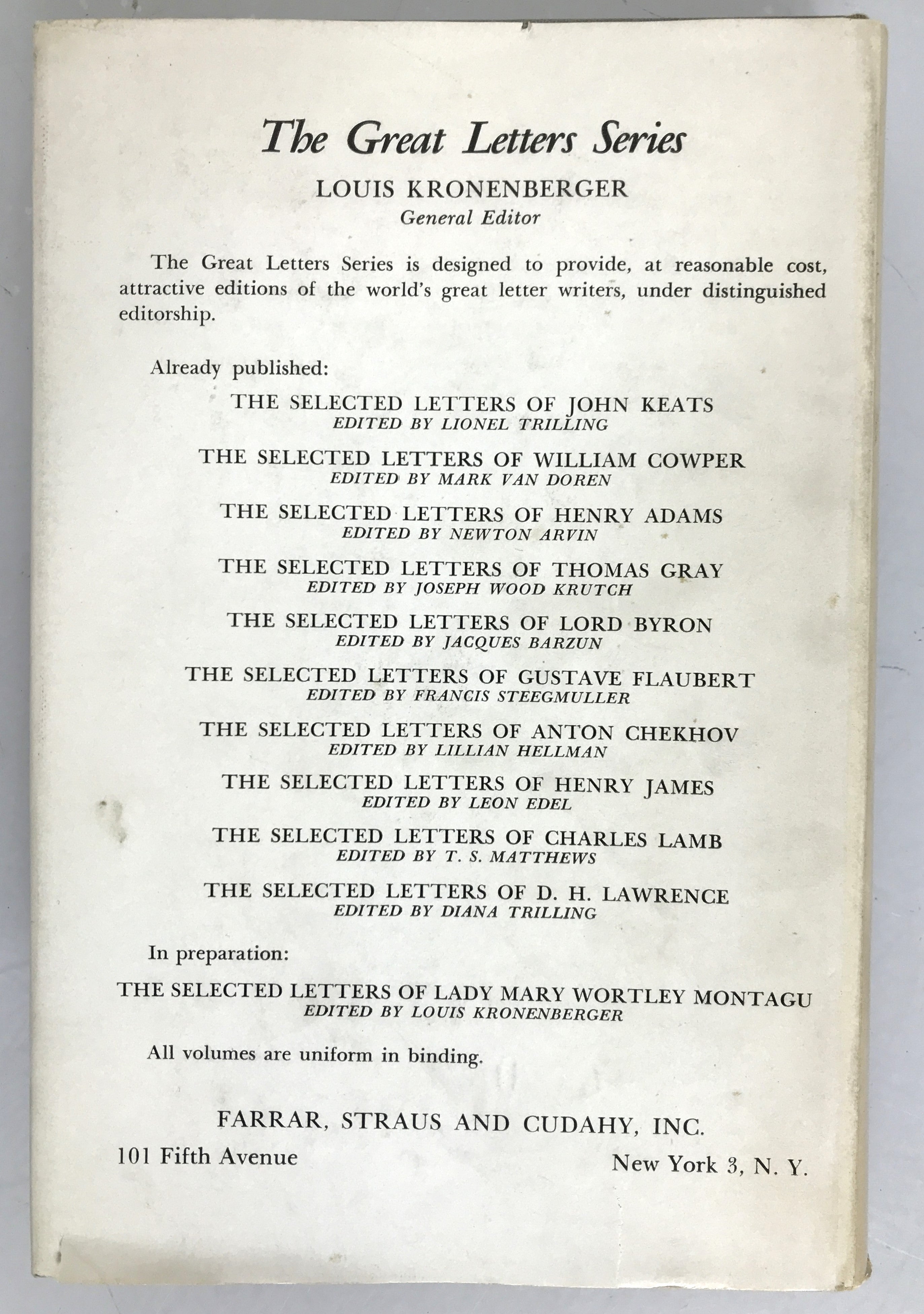 The Selected Letters of D.H. Lawrence Diana Trilling First Printing 1958 HC DJ