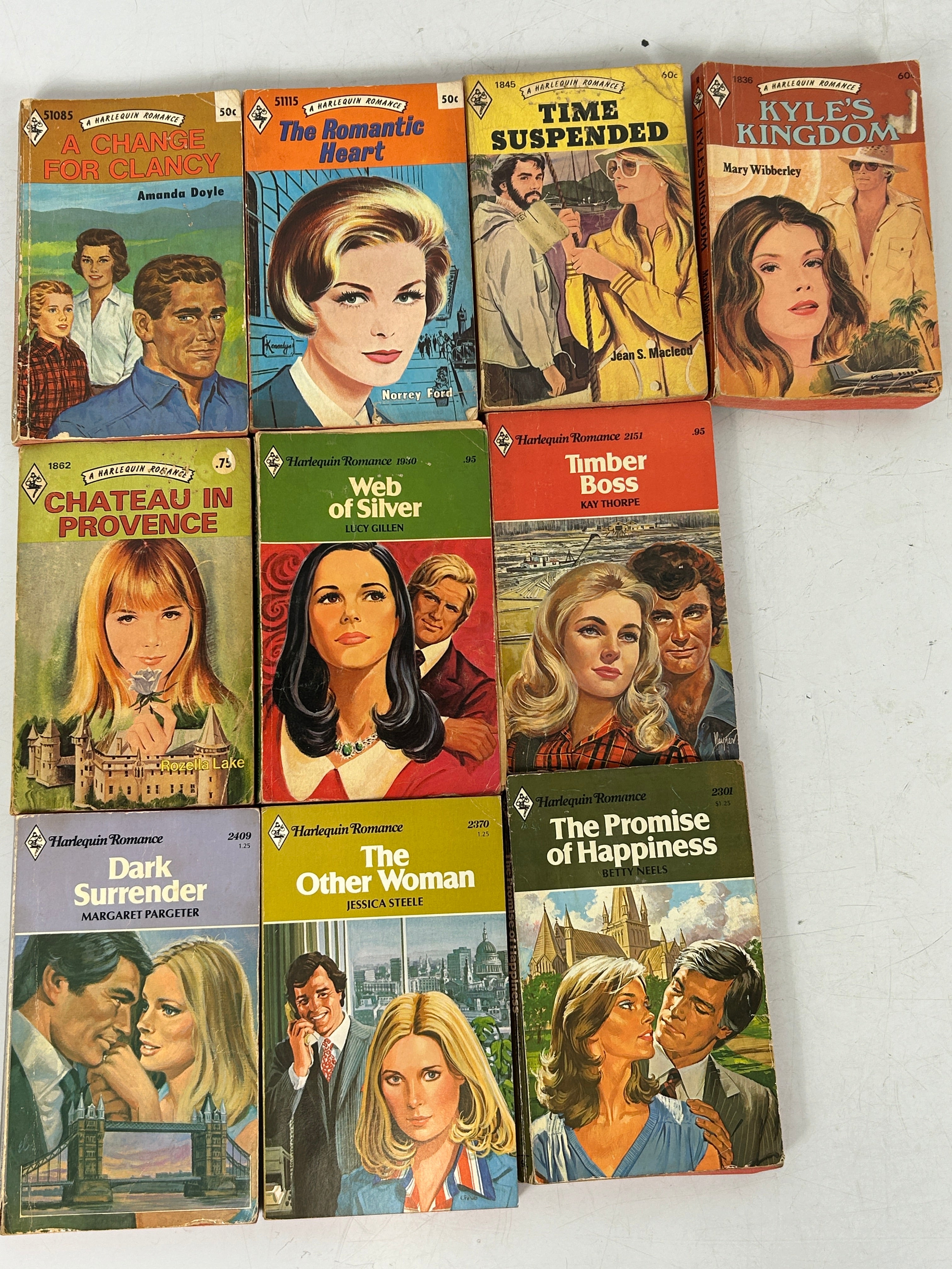 LOT OF 9 Vintage Harlequin Romance Red Edge 1973-81 SC