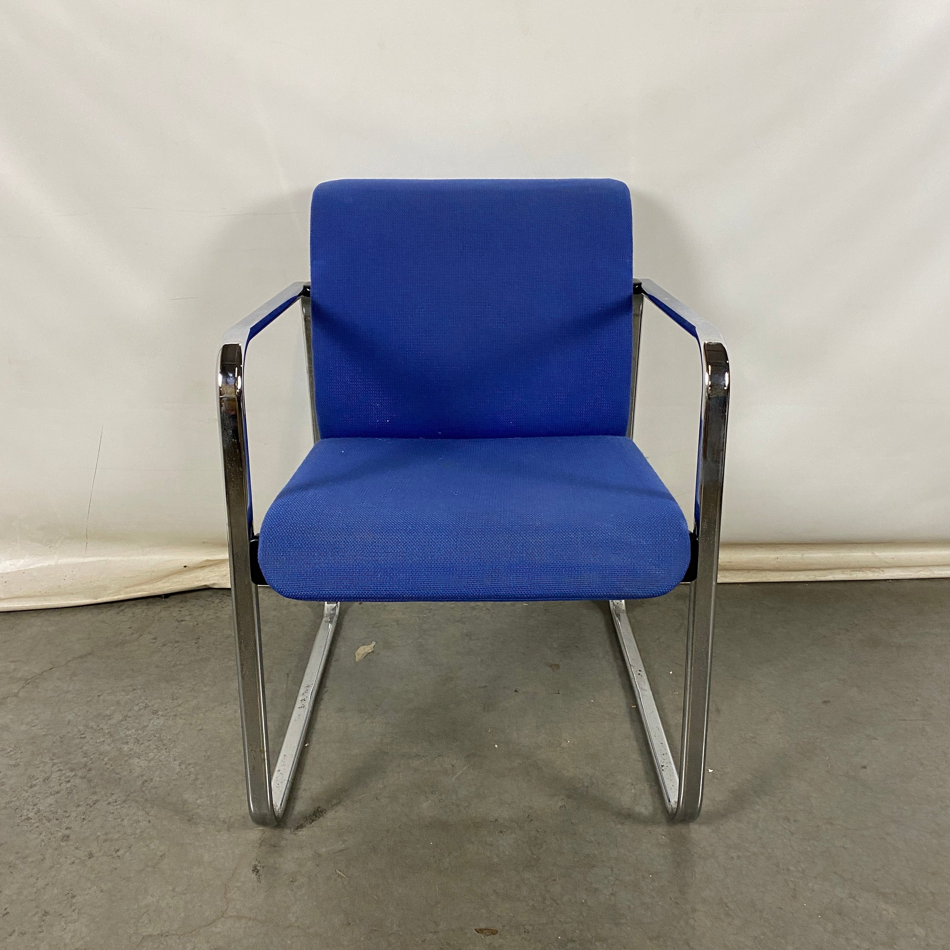 Mid Century Modern Hopsacking and Chrome Tubular Chair by Herman Miller