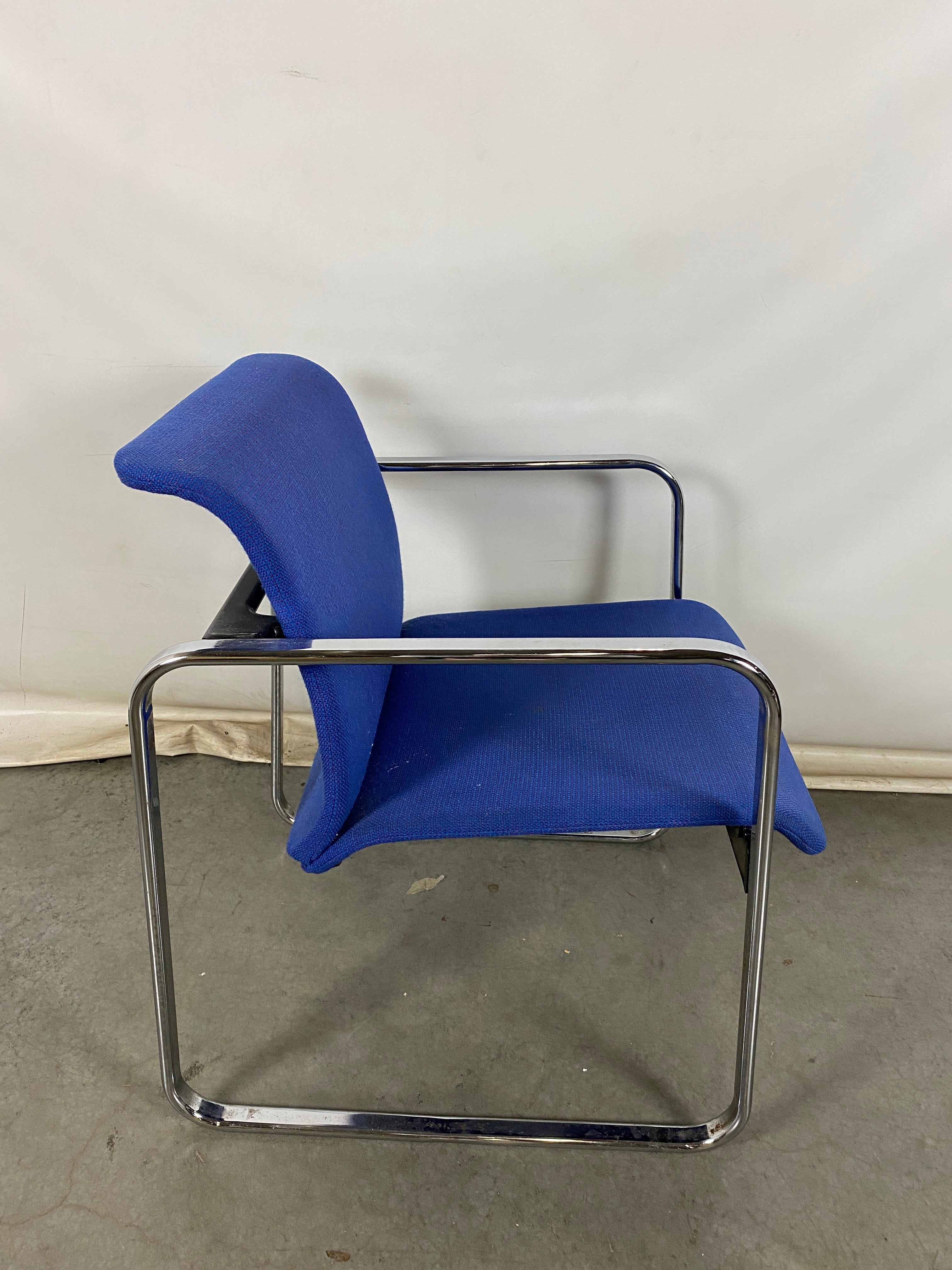 Mid Century Modern Hopsacking and Chrome Tubular Chair by Herman Miller