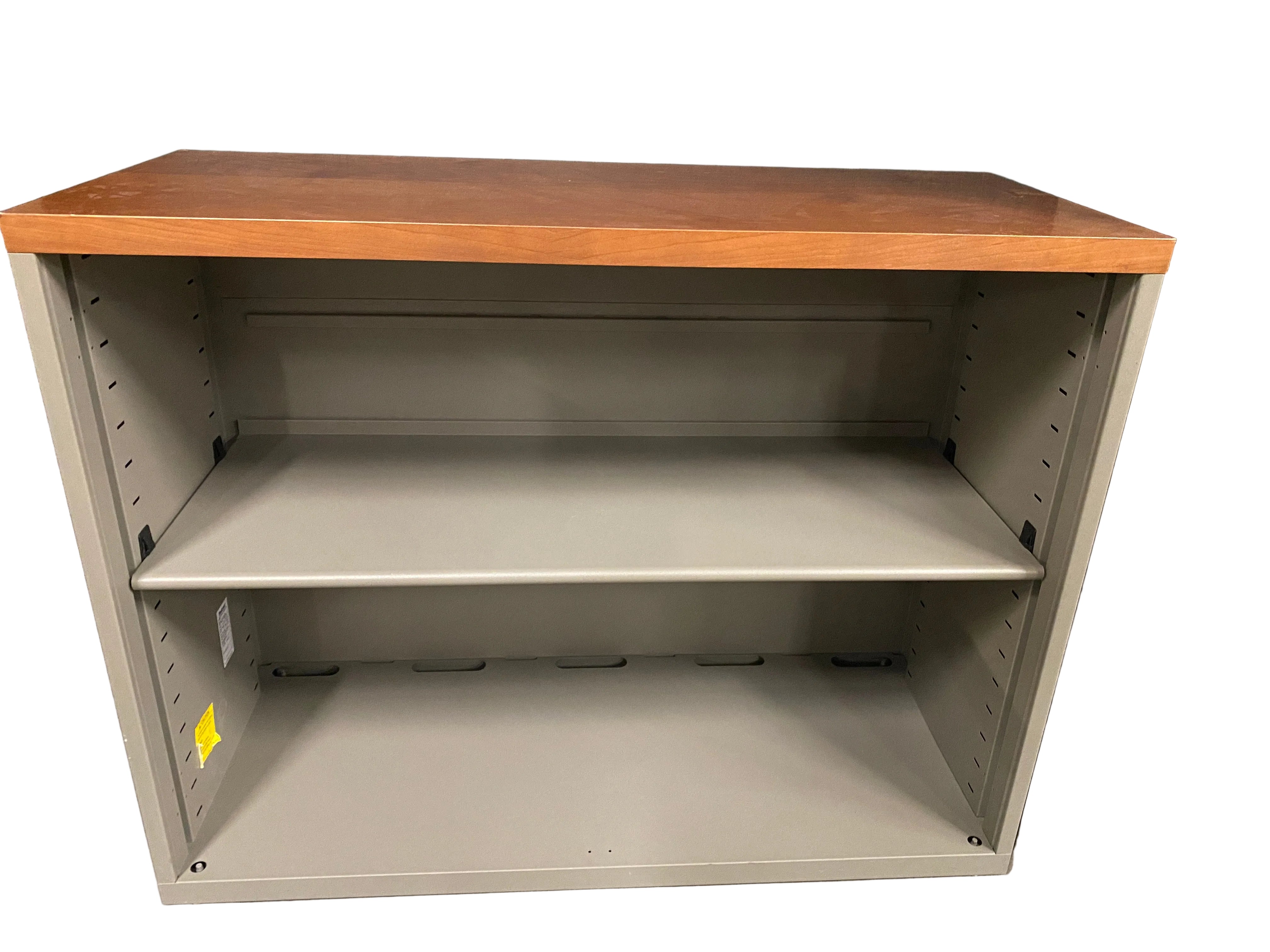 Steelcase Gray Metal Wide Bookshelf Unit With Woodgrain Laminate Top