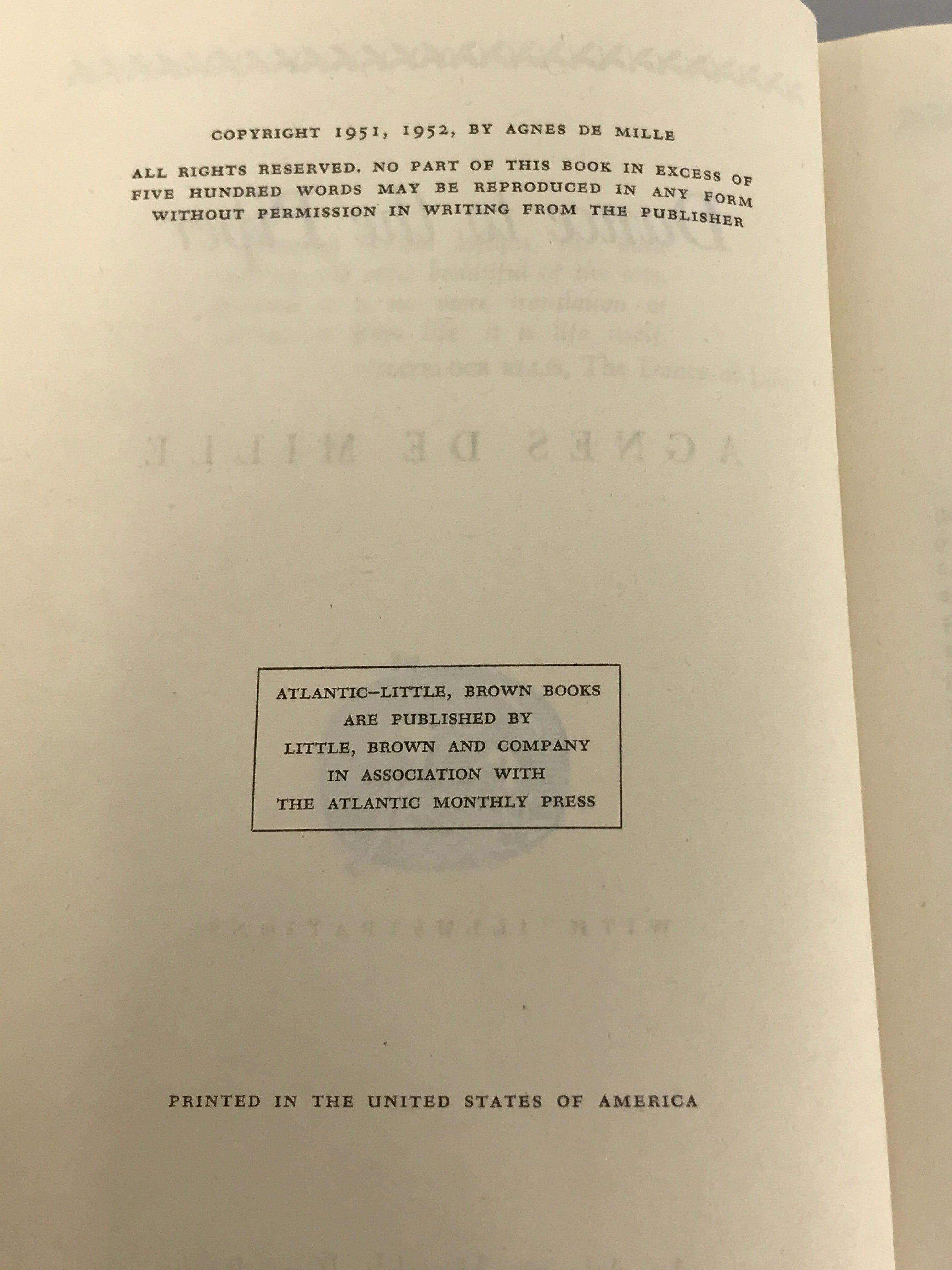 Lot of 2 Dance Biographies Agnes De Mille and Vera Zorina 1952, 1986 First Printing HC DJ
