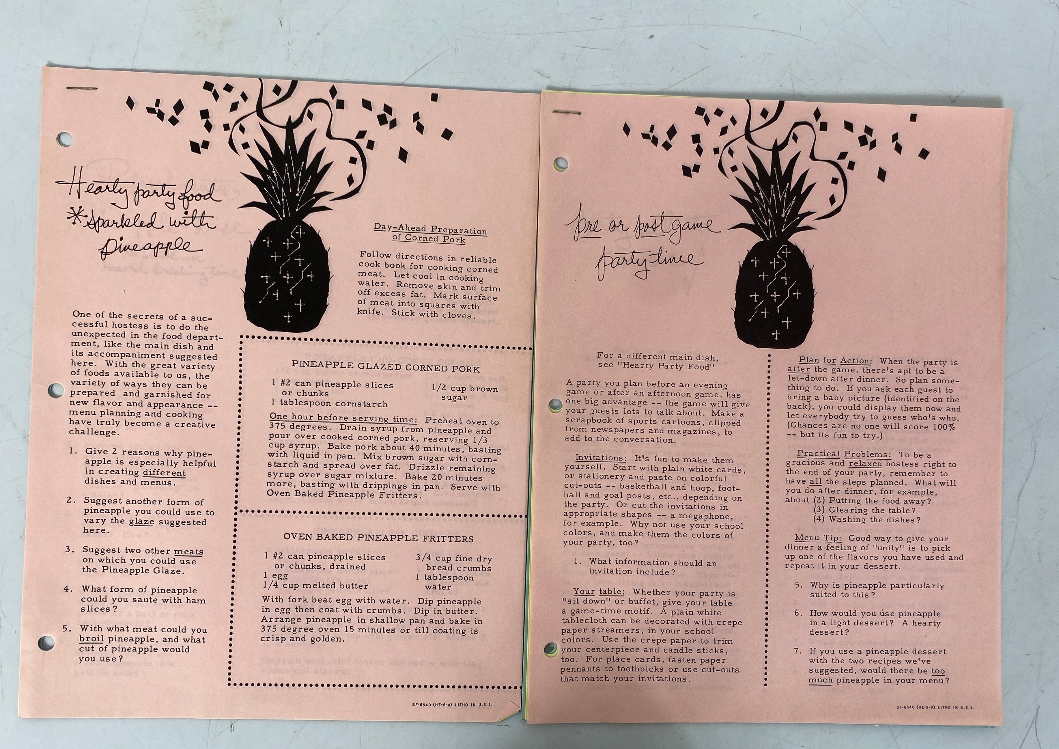 Lot of Vintage Pineapple and Banana Recipe Booklets w "Regular Service Plan" SC