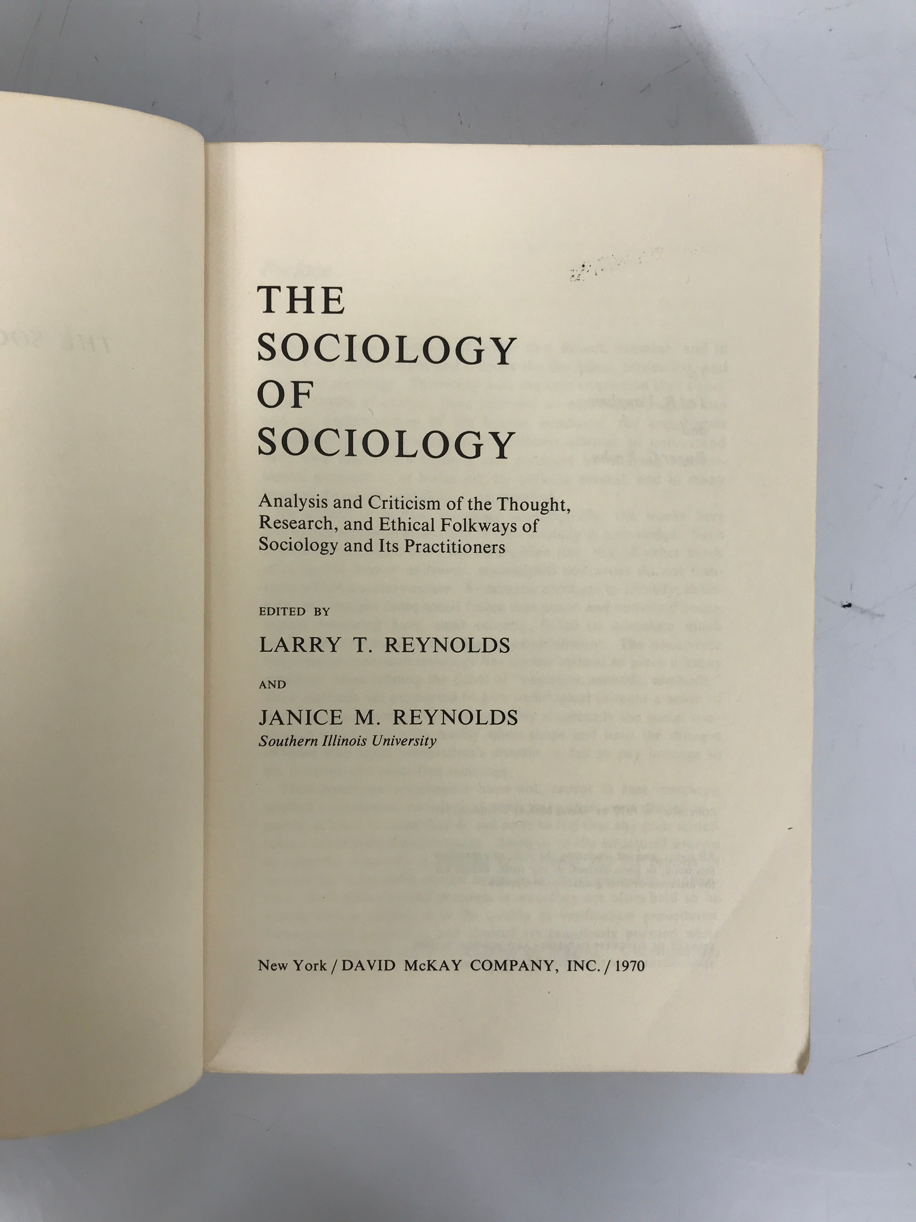 The Sociology of Sociology by Reynolds 1970 First Edition SC