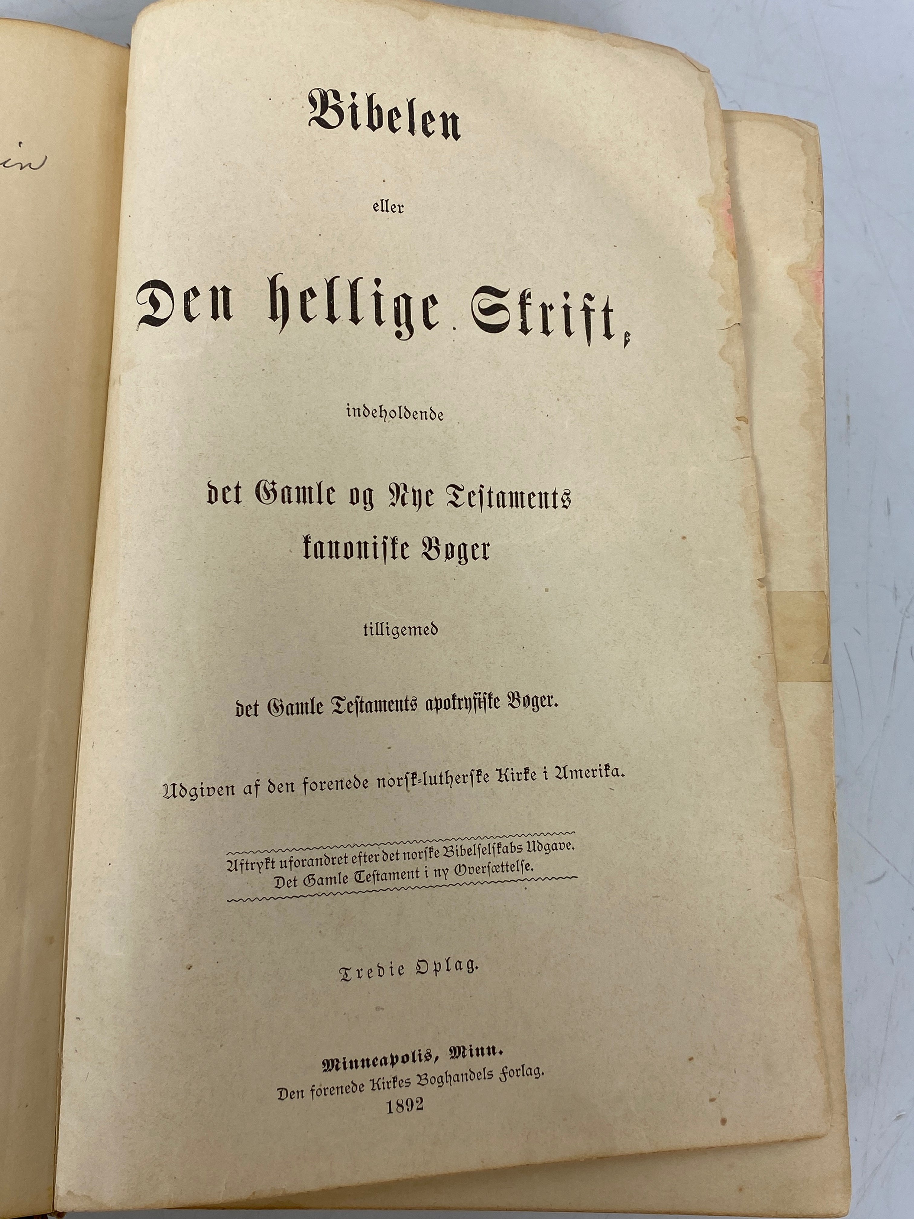 Antique Danish Bible Old & New Testaments 1892 United Norwegian Lutheran Church