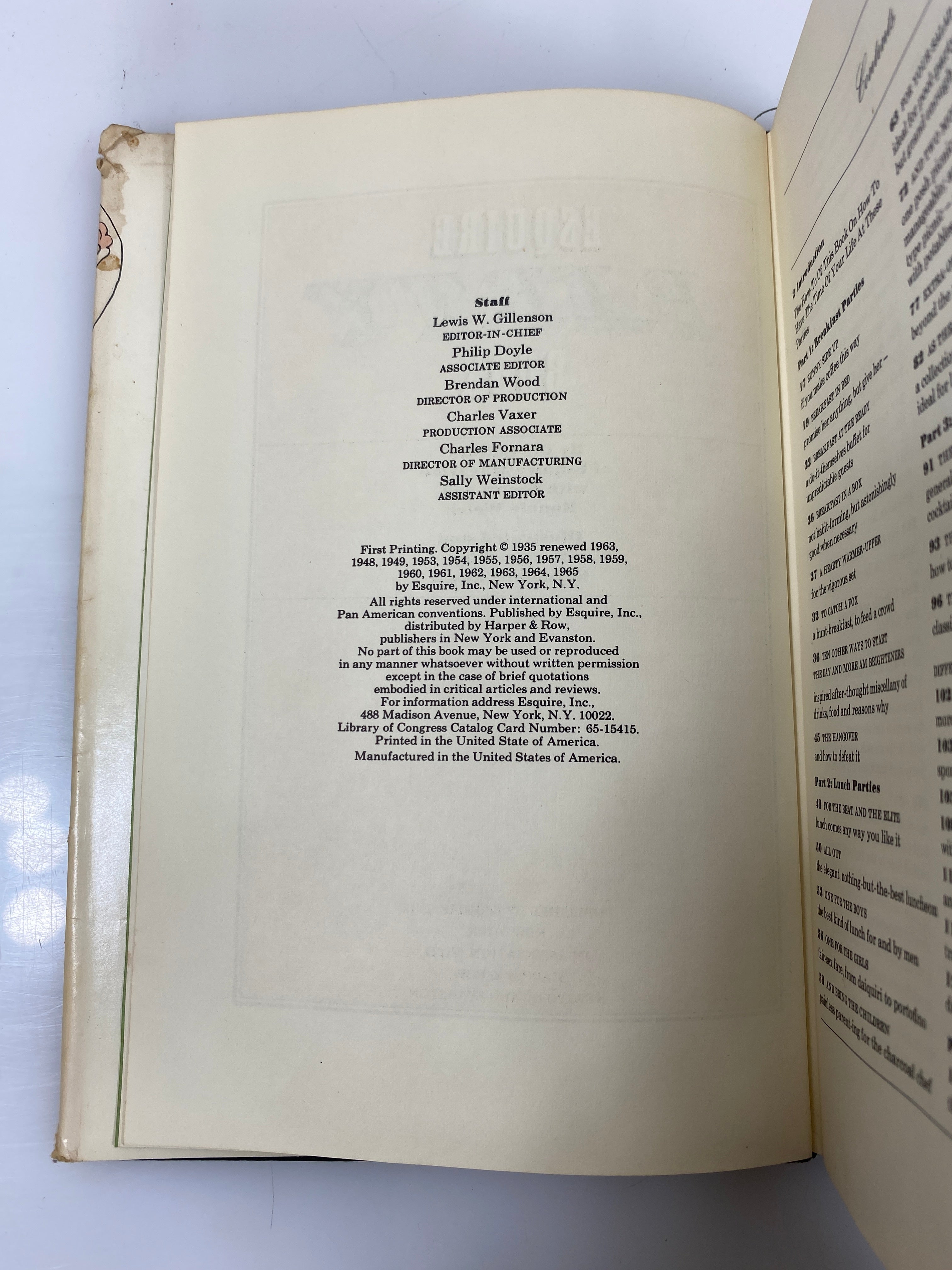 Esquire Party Book: For Entertaining Around the Clock 1965 HCDJ