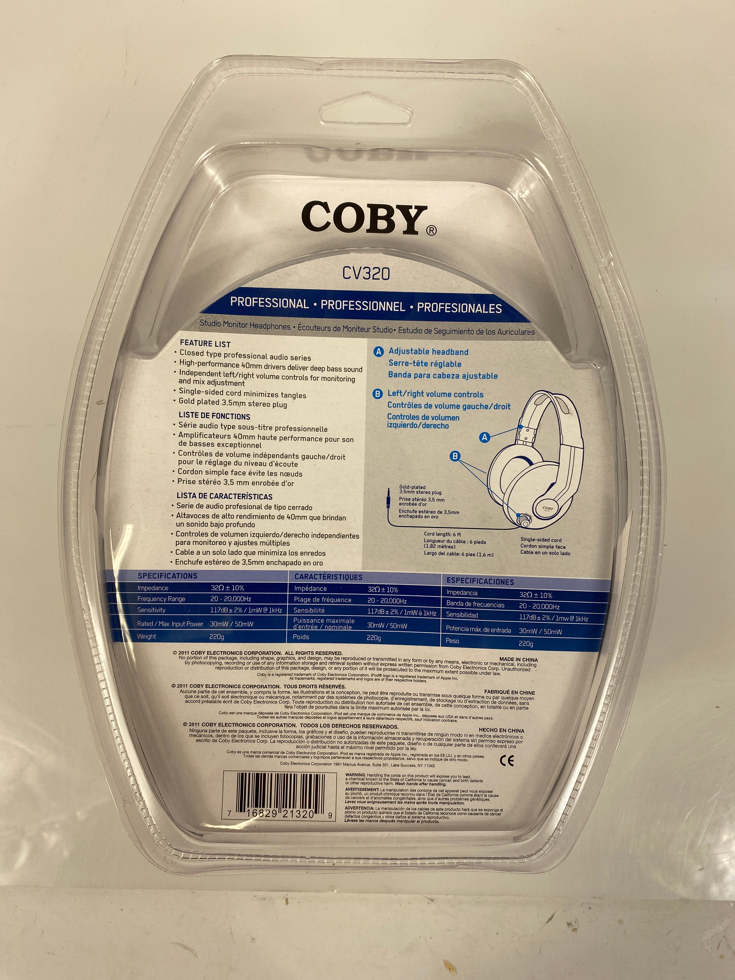 Coby Professional Studio Monitor Headphones CV320