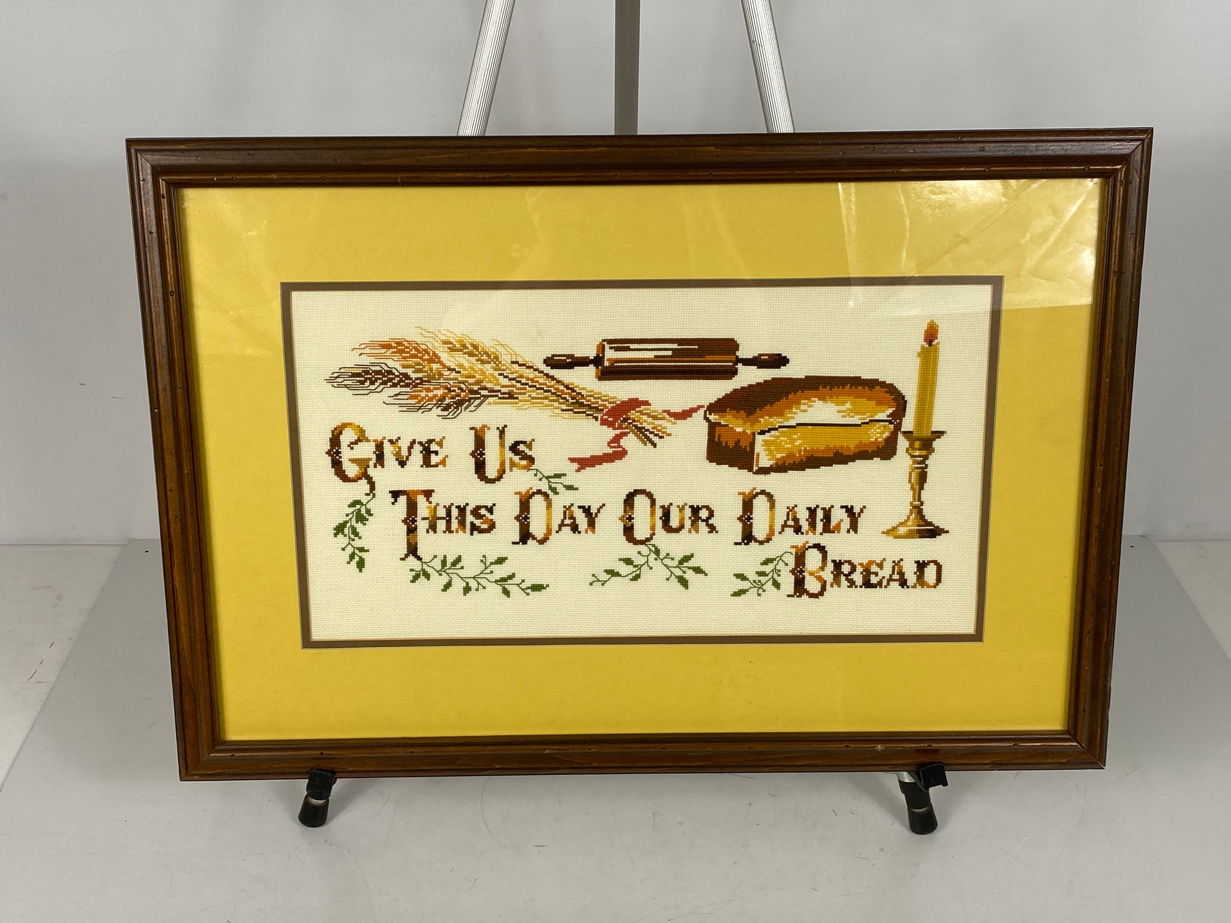 Framed "Give Us This Day Our Daily Bread" Cross-Stitch